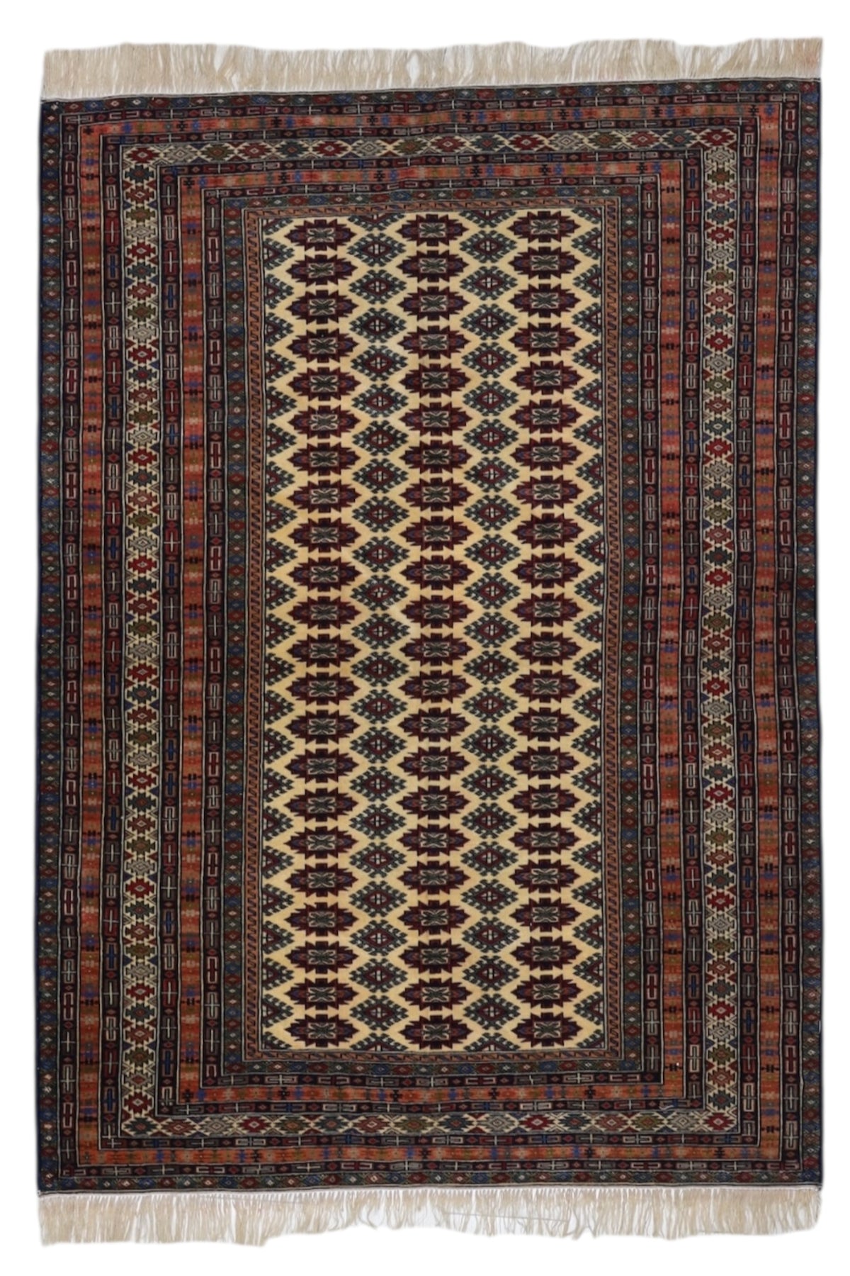 Afghan Herati Rug 4x6, Ivory, Rust & Brown, Hand-Knotted Wool