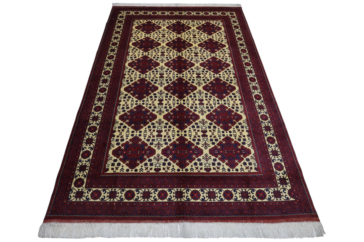 Afghani Rug 7x10 size range tribal Red Beige laid flat