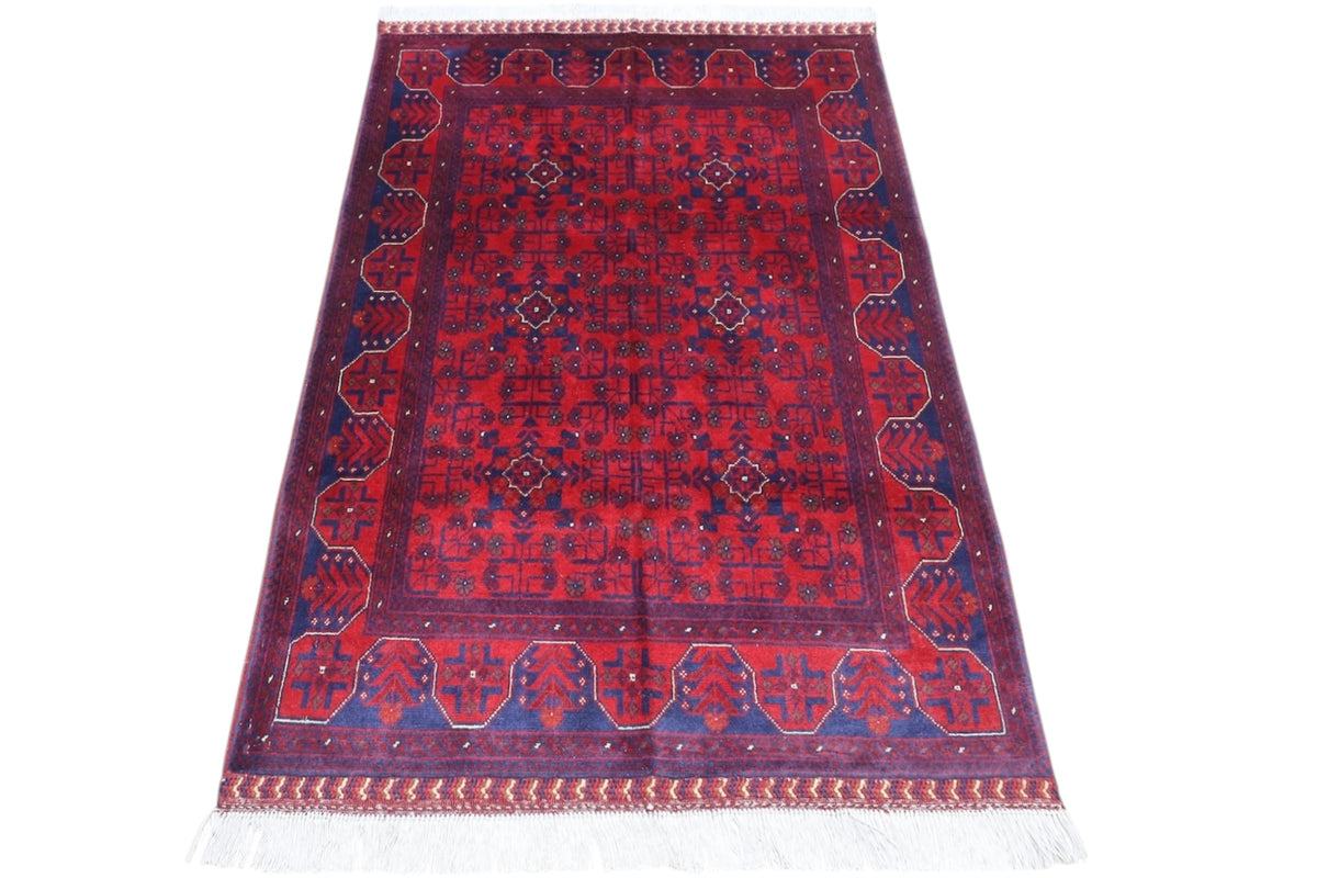 Afghani Rug 4x6 size range tribal Red Blue laid flat