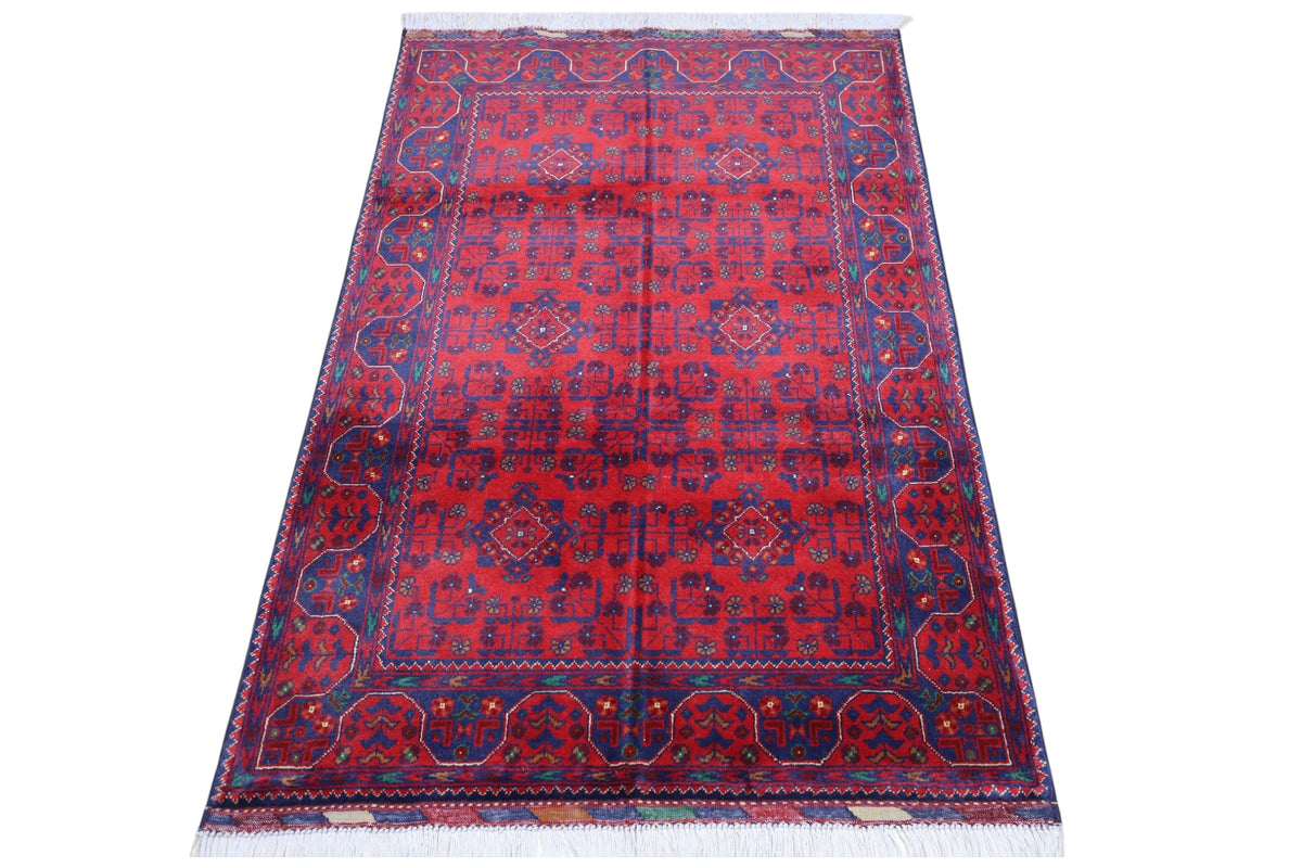 Afghan Turkmen Rug 3x5, Red, Navy & Burgundy, Hand-Knotted Wool, view 3