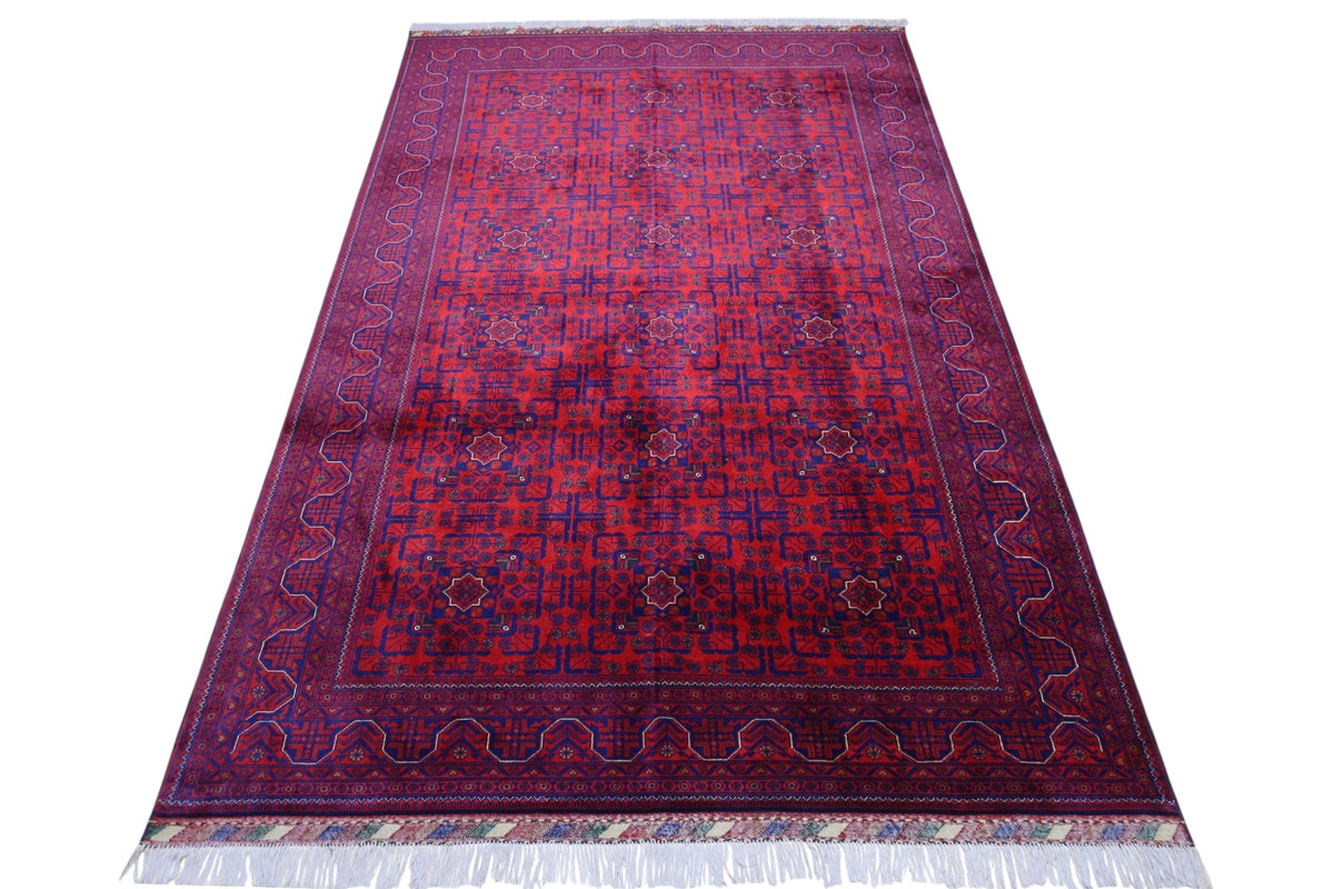 Afghan Turkmen Stars Rug 7x10, Red, Navy, Burgundy & Ivory, Hand-Knotted Wool, view 2