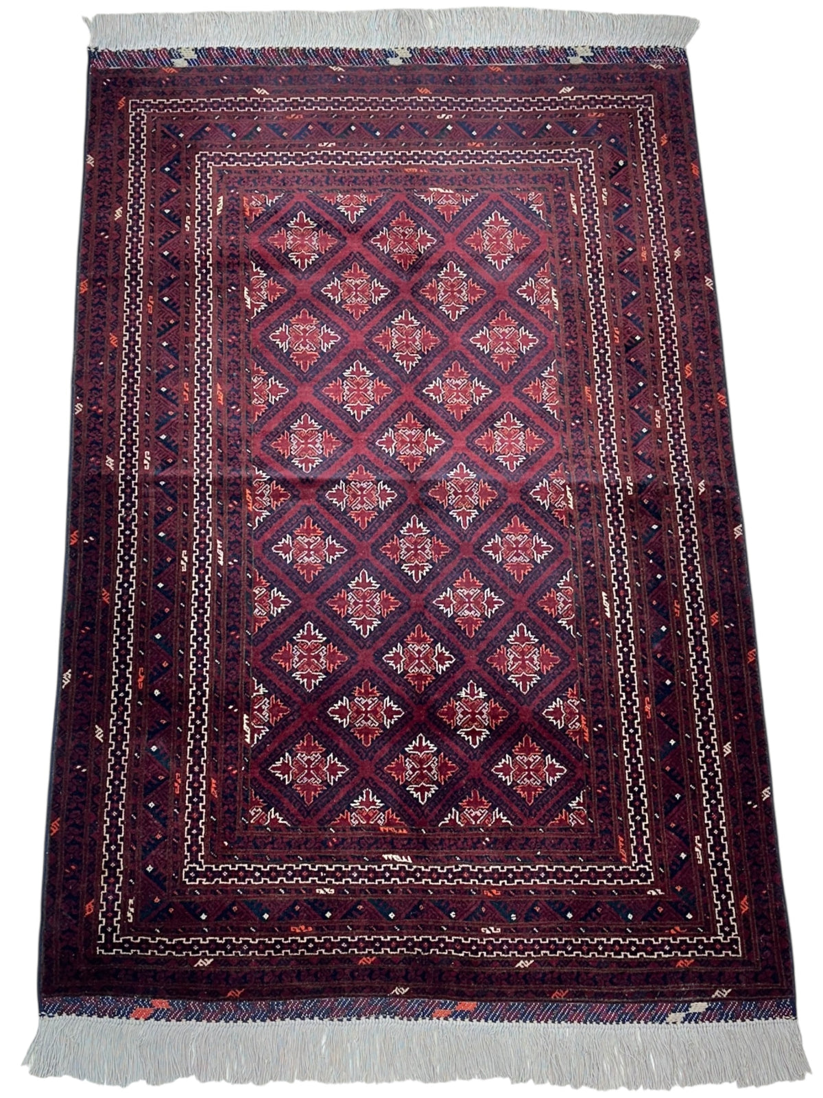 Afghan Rug 4x6, Burgundy, Red & Navy, Hand-Knotted Wool, view 3