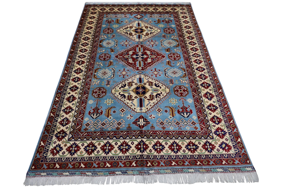 Afghani Rug 7x10 size range tribal Red Blue laid flat