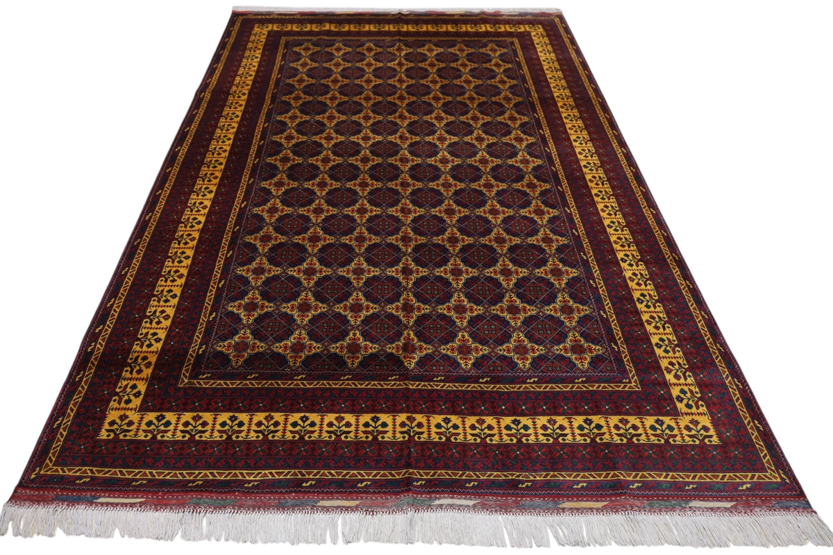 Afghani Rug 7x10 size range tribal Red Yellow laid flat