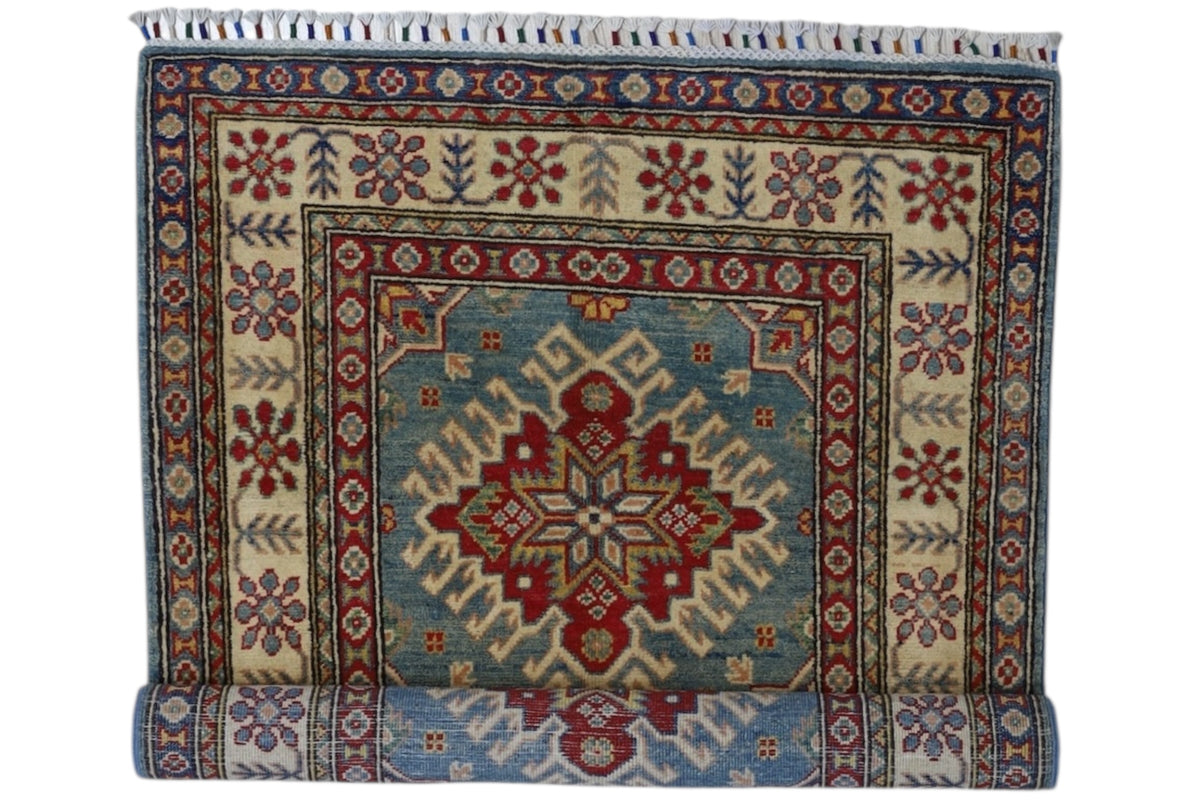 Afghani Rug 4x6 size range tribal Red Blue laid flat