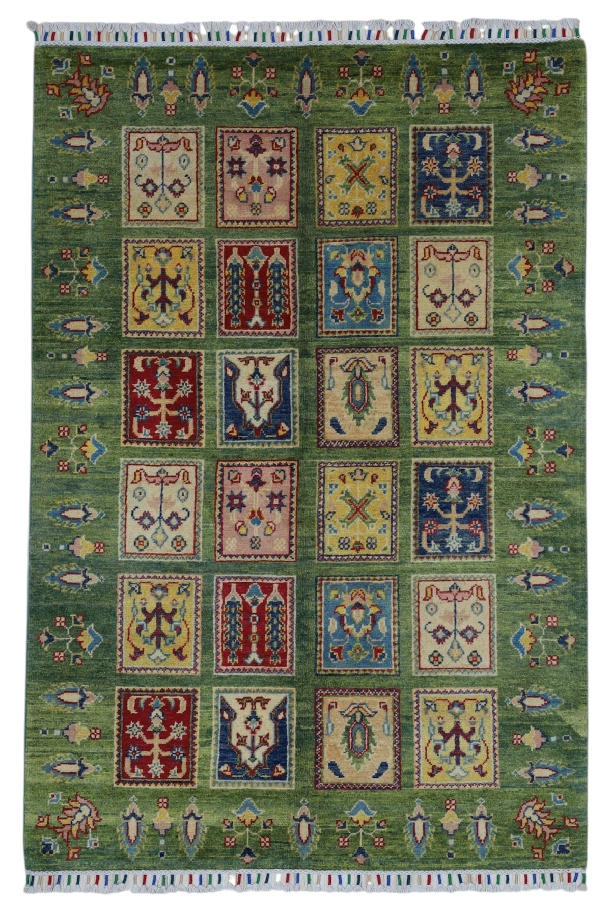 Afghani Rug 4x6 size range tribal Green laid flat