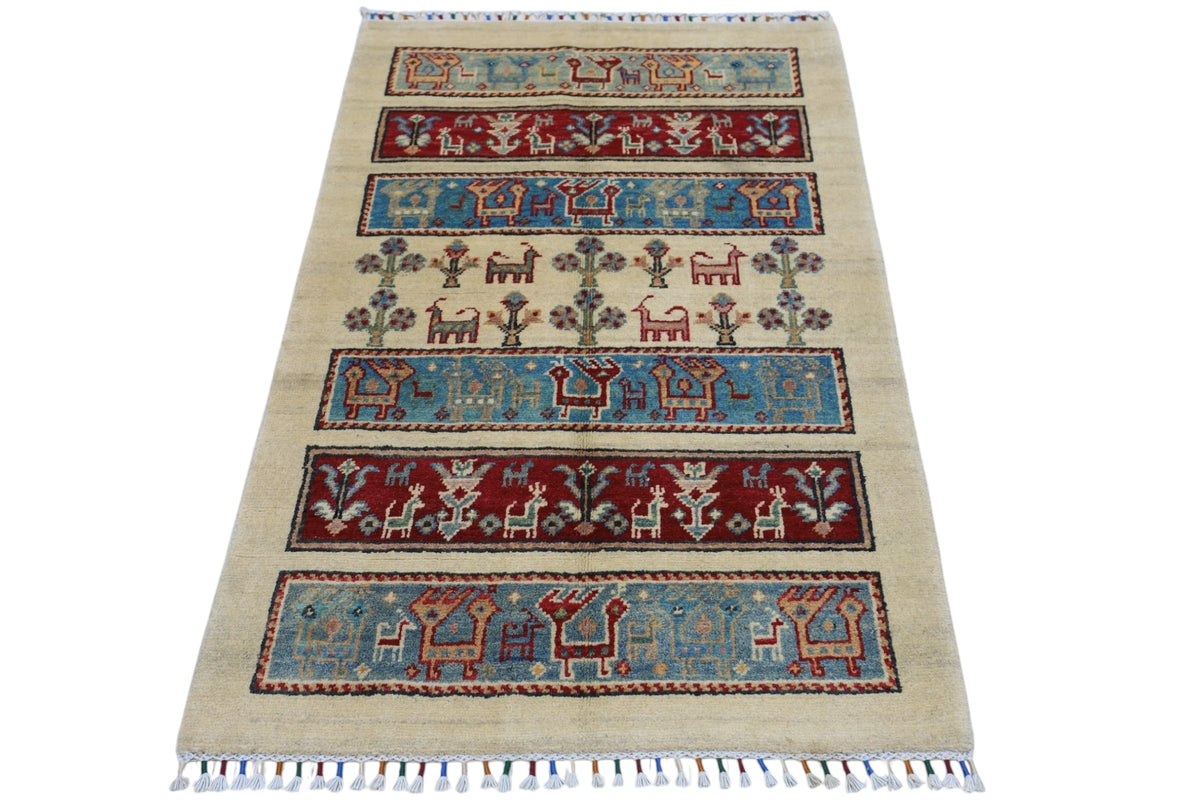 Afghani Rug 3x5 size range tribal Cream laid flat