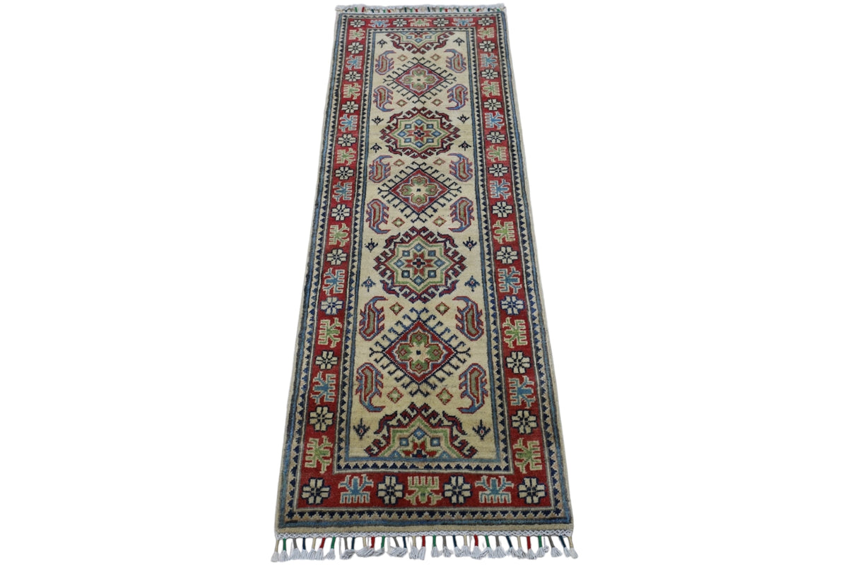 Afghan Kazak Runner 2' x 6'2", Hand-Knotted Wool, Red, view 3