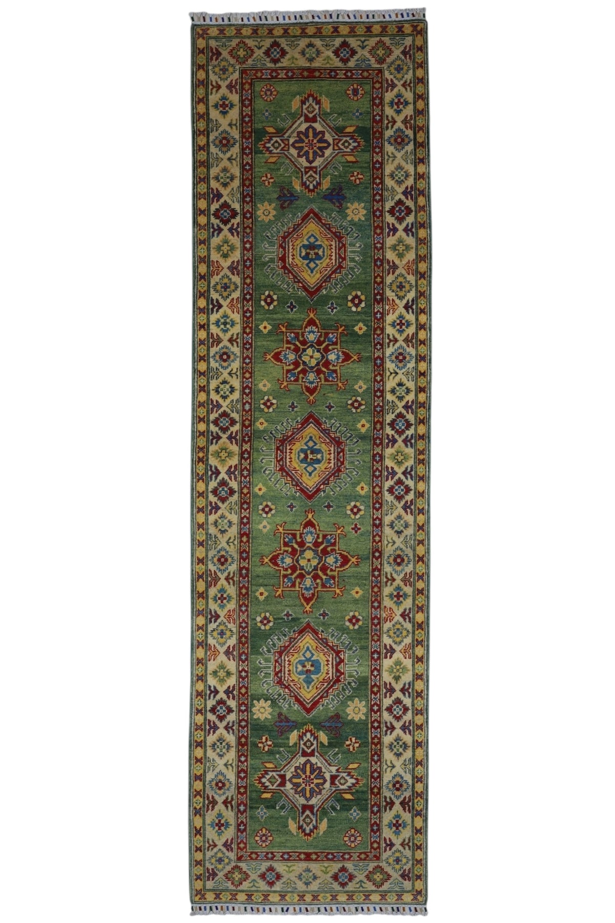 Afghan Kazak Runner 2'7" x 9'8", Hand-Knotted Wool, Blue