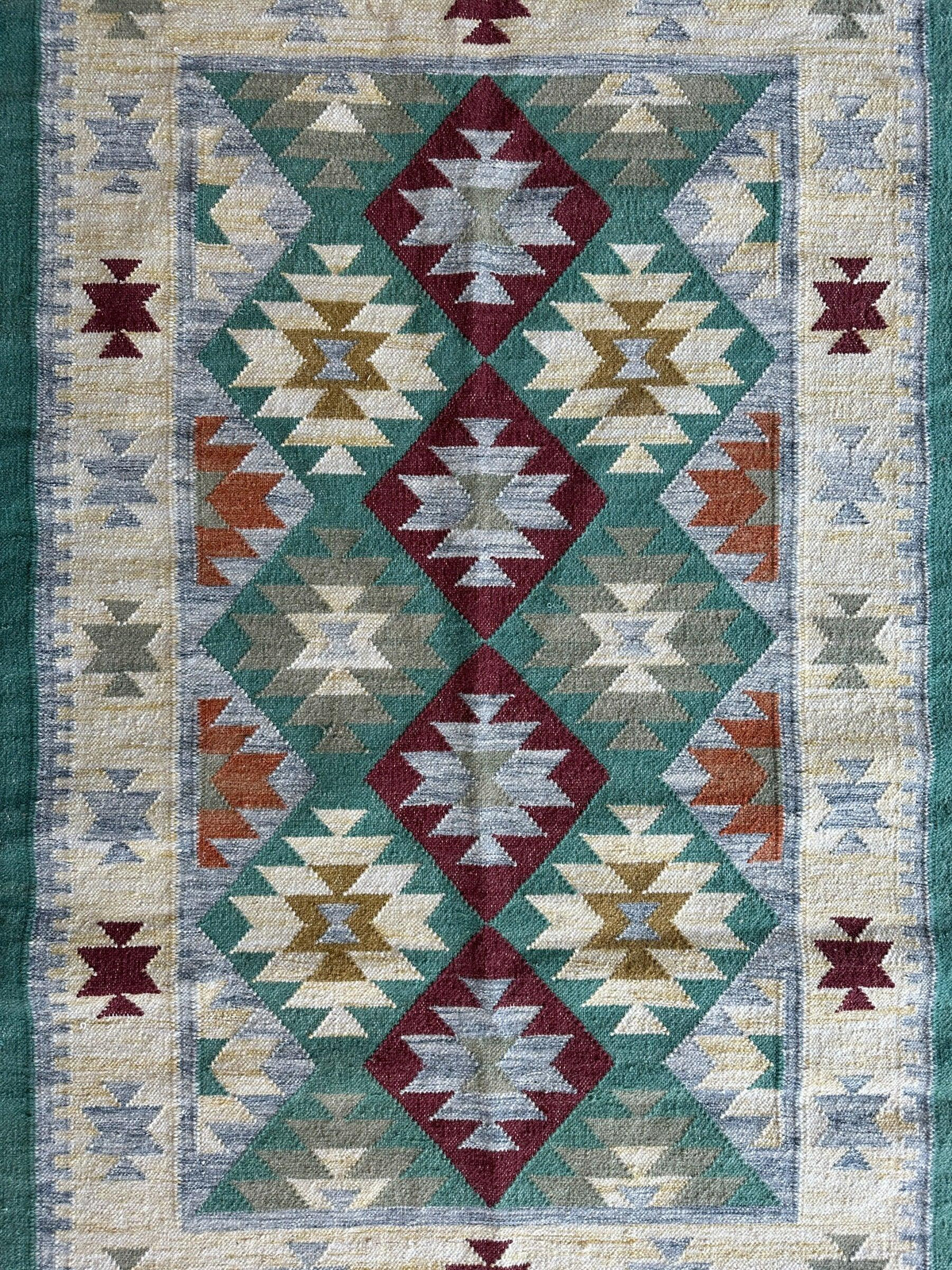 Indo-Turkish Kilim 4' x 6'4", Hand-Woven, Cream, view 4