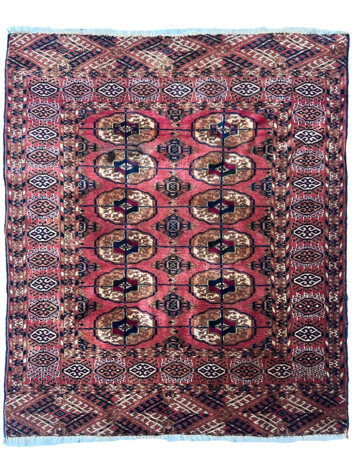 Vintage Tekke Rug 4x4, Cream & Red, view 3