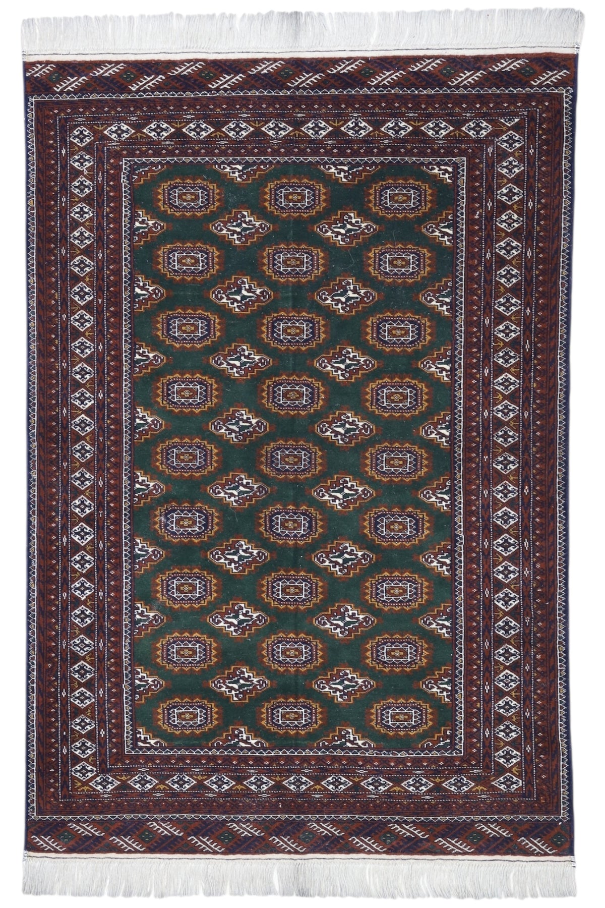 Afghan Herati Rug 4x6, Green, Burgundy & Brown, Hand-Knotted Wool