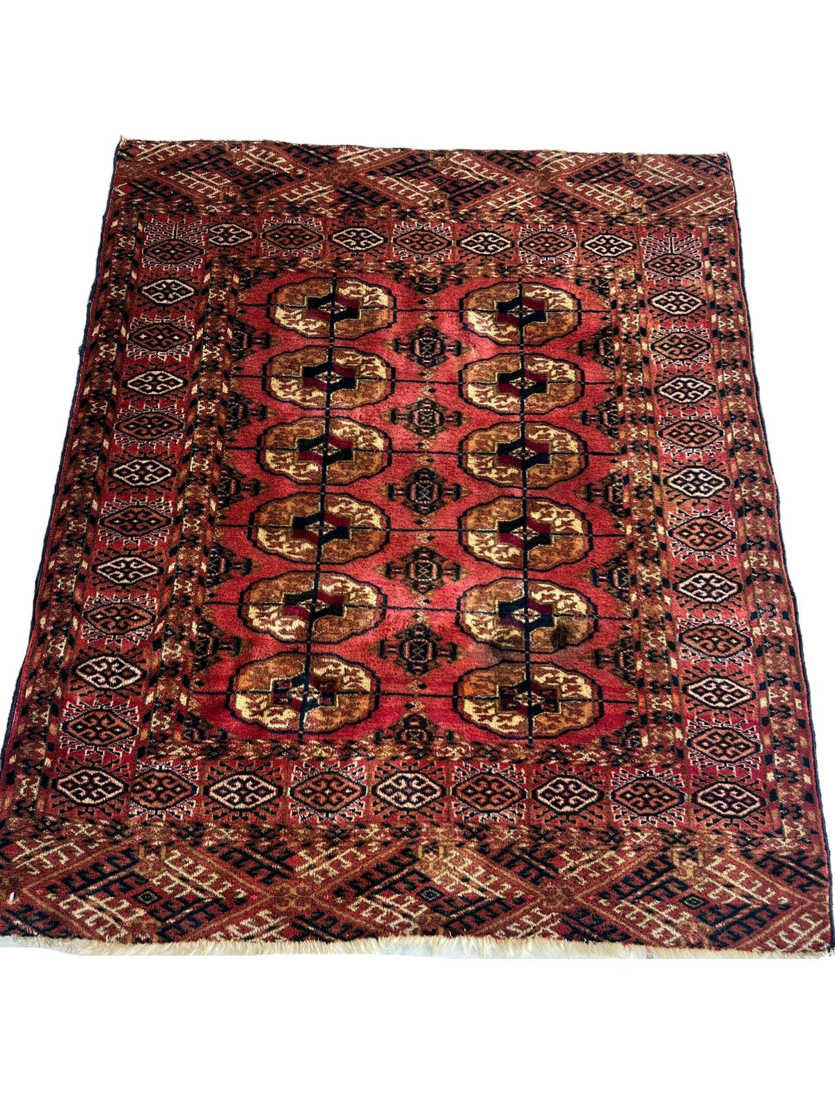 Vintage Tekke Rug 4x4, Cream & Red, view 4