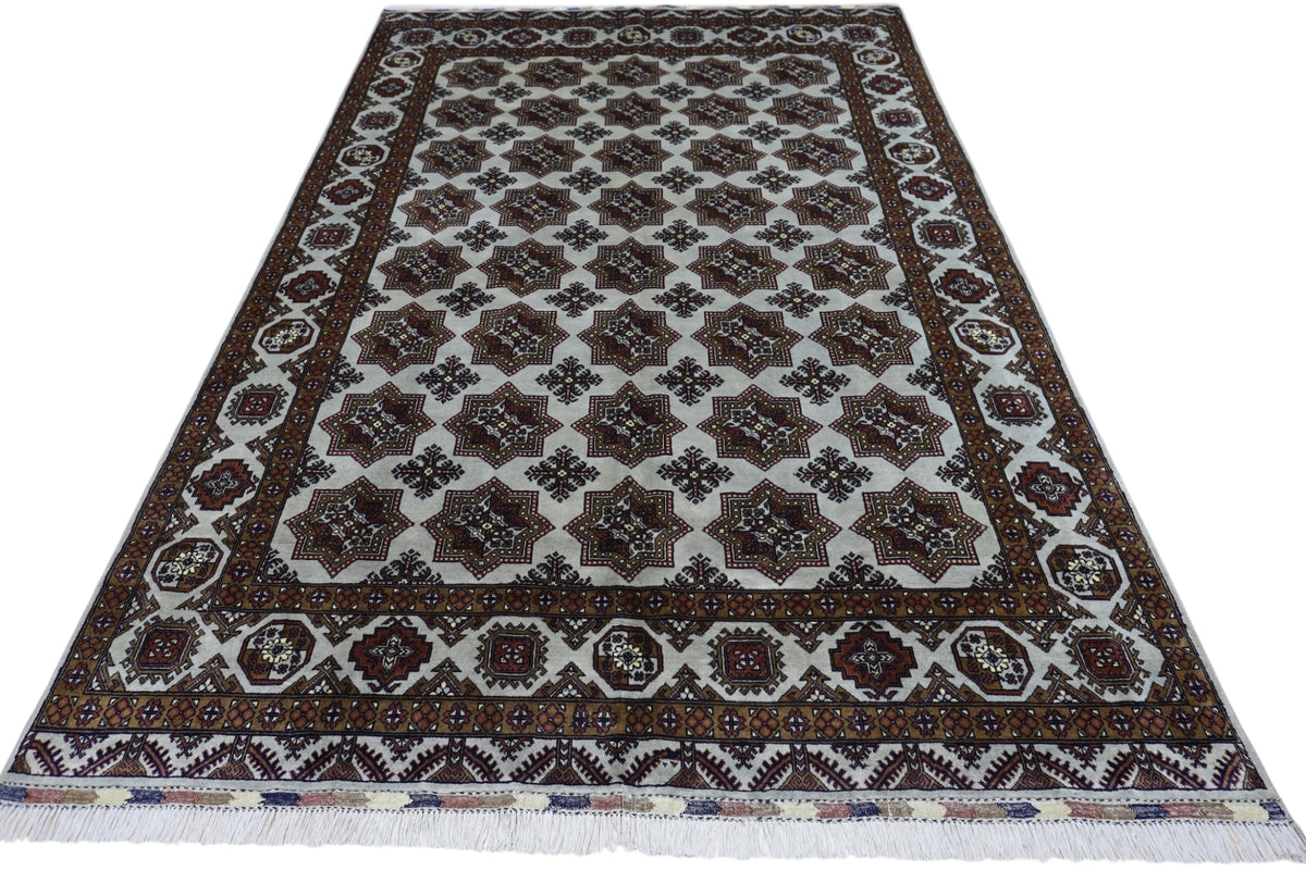 Afghan Rug 7x10, Ivory, Brown & Gray, Hand-Knotted Wool, view 2
