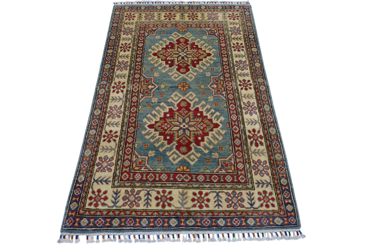 Afghani Rug 4x6 size range tribal Red Blue laid flat