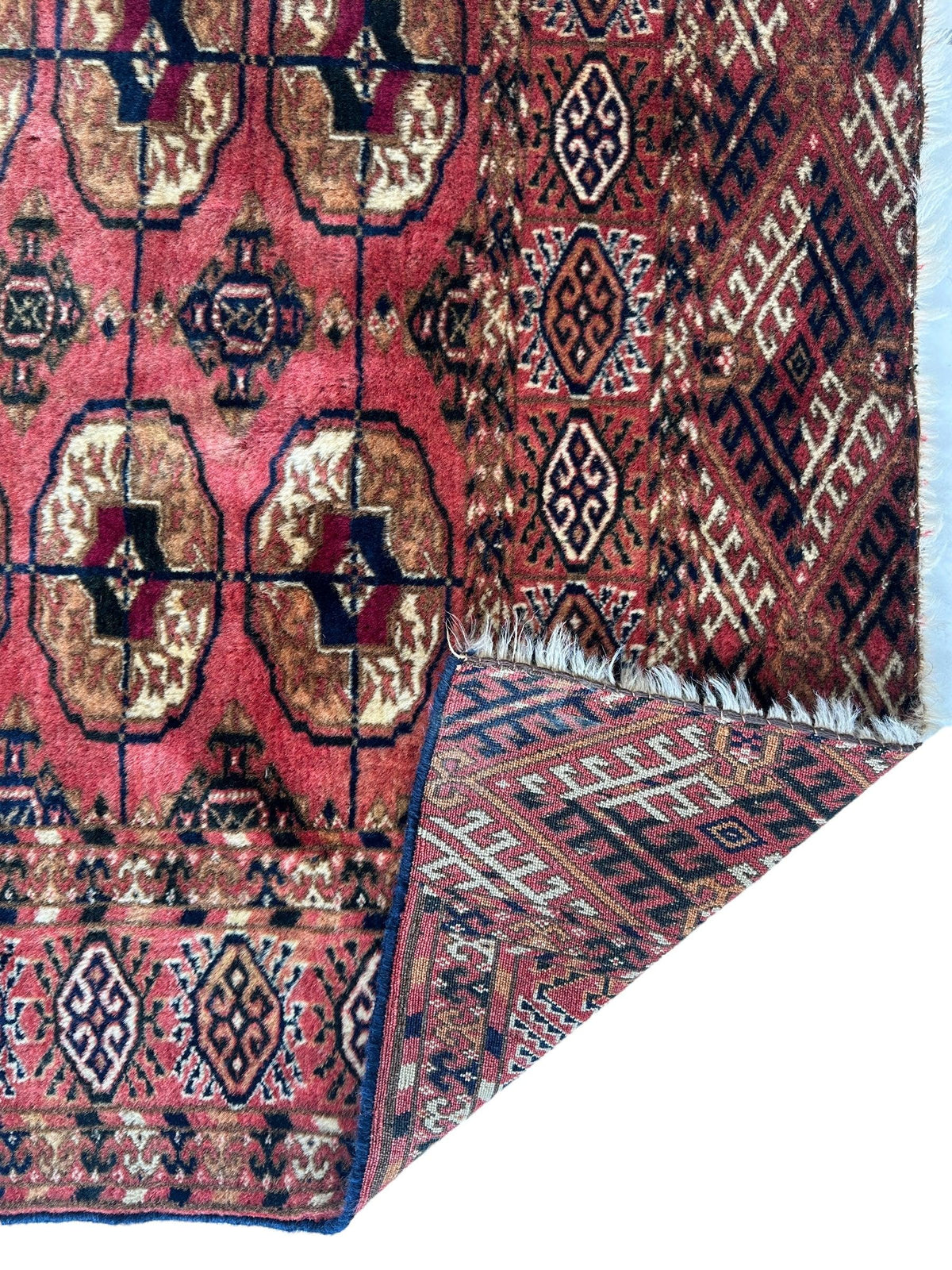 Vintage Tekke Rug 4x4, Cream & Red, view 6