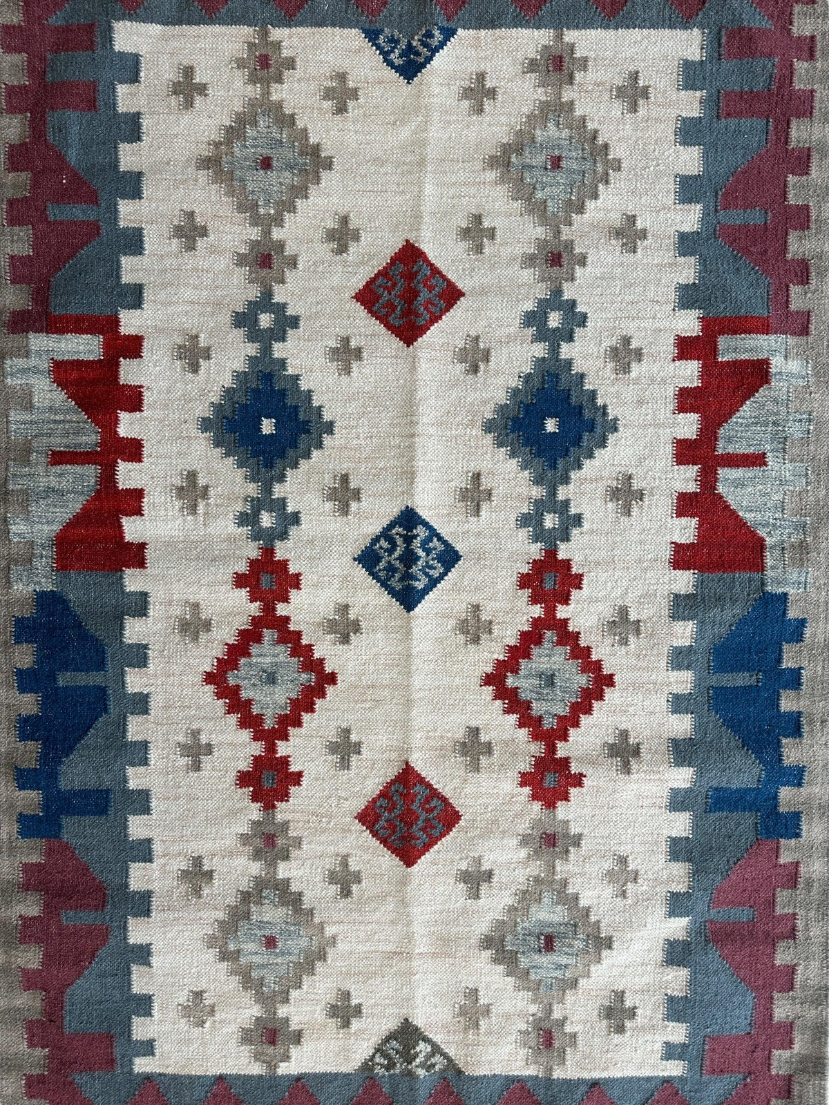 Indo-Turkish Kilim 4' x 6', Hand-Woven, Cream, view 4