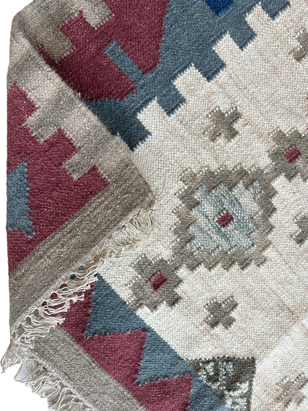 Indo-Turkish Kilim 4' x 6', Hand-Woven, Cream, view 5