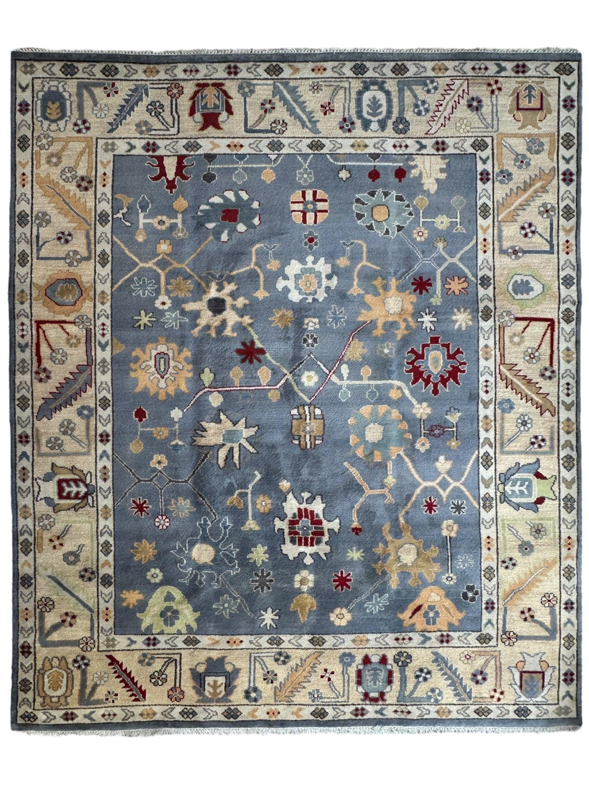 Indian Oushak Rug 9'4" x 11'10", Hand-Knotted Wool, Ivory & Beige