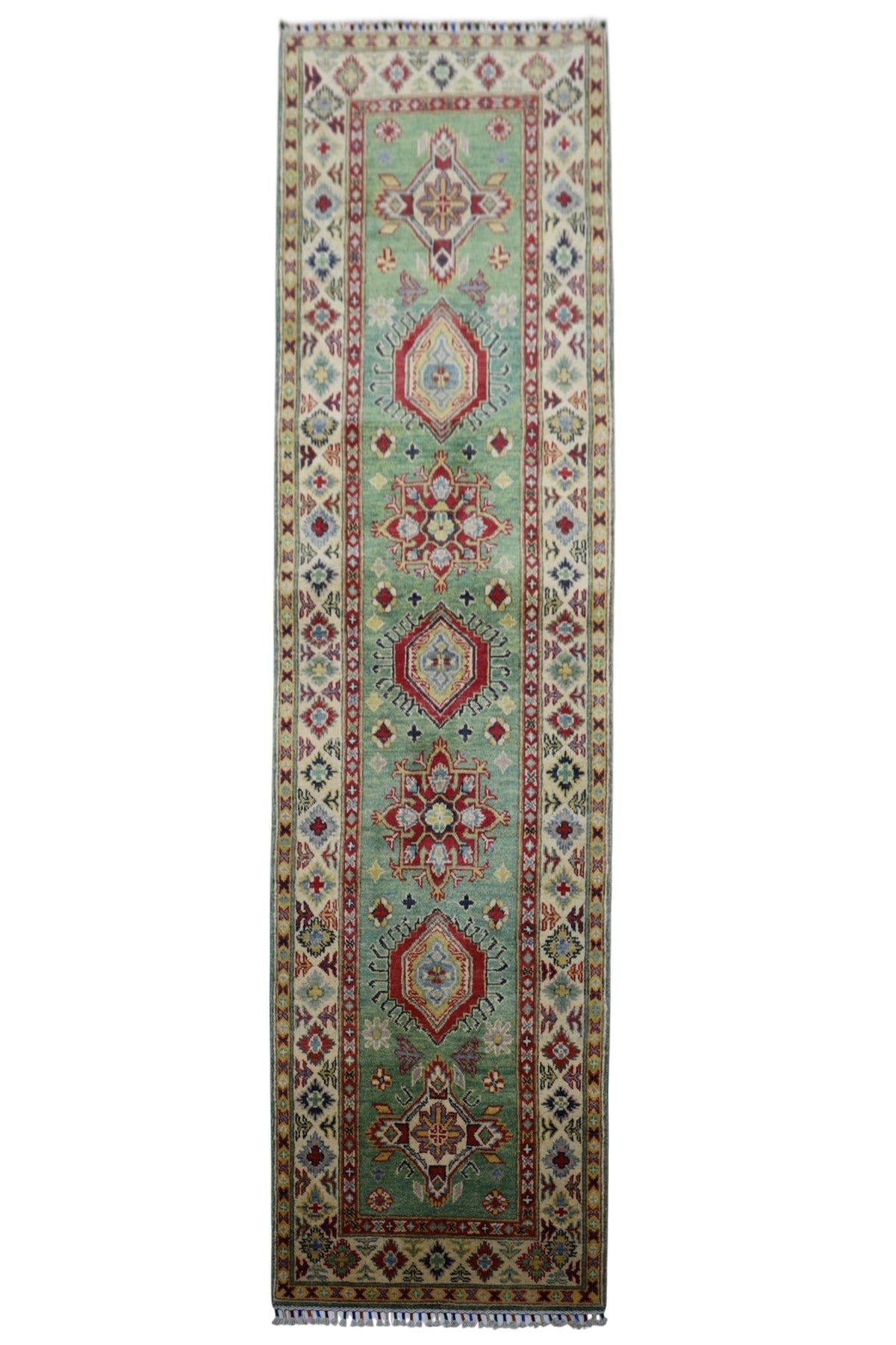 Afghan Kazak Runner 2'9" x 9'2", Hand-Knotted Wool, Red