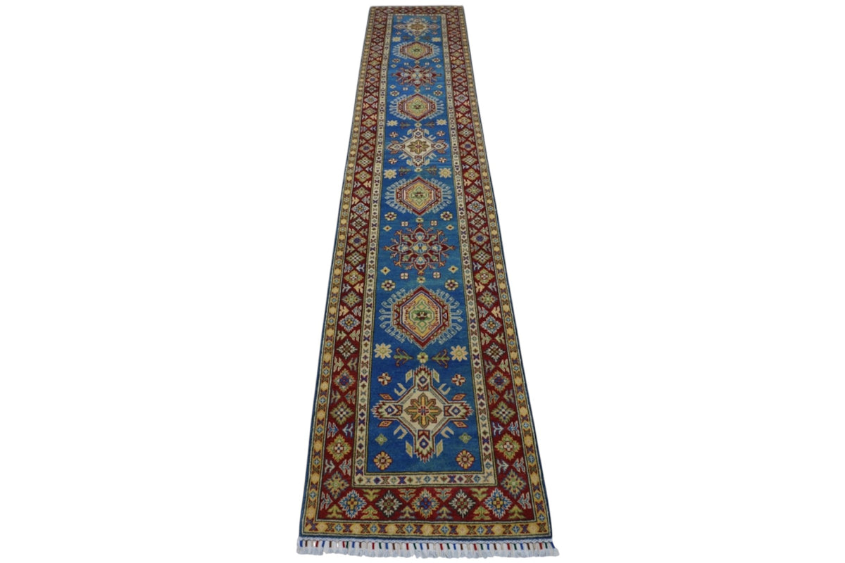 Afghan Kazak Runner 2'7" x 13'1", Hand-Knotted Wool, view 2