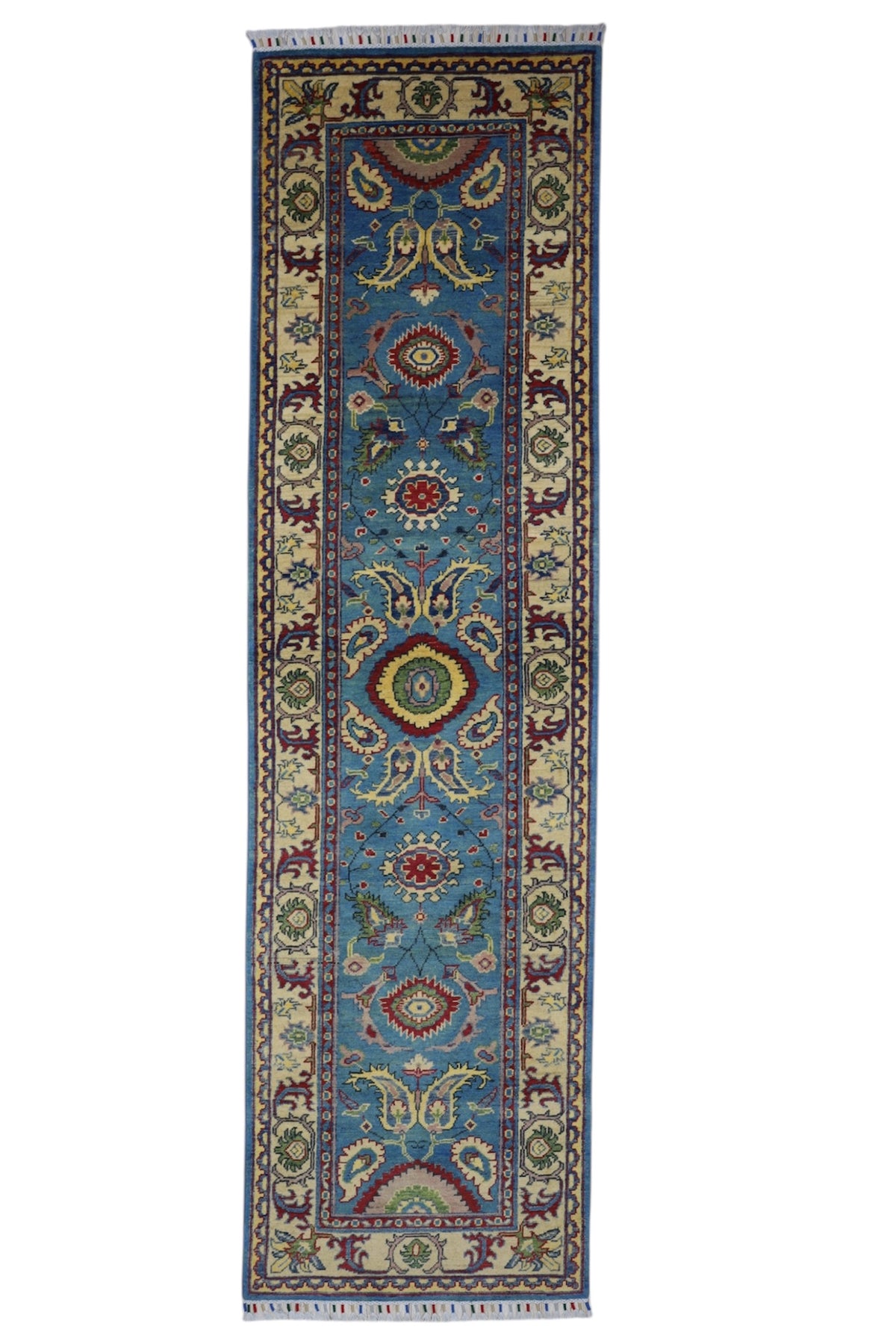 Afghani Runner runner size range floral Blue Cream laid flat