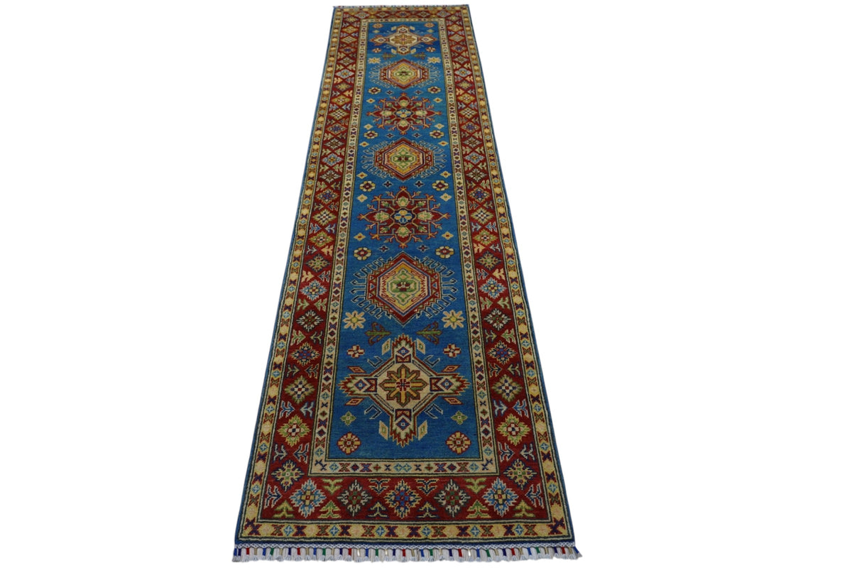 Afghan Kazak Runner 2'9" x 9'9", Hand-Knotted Wool, view 3