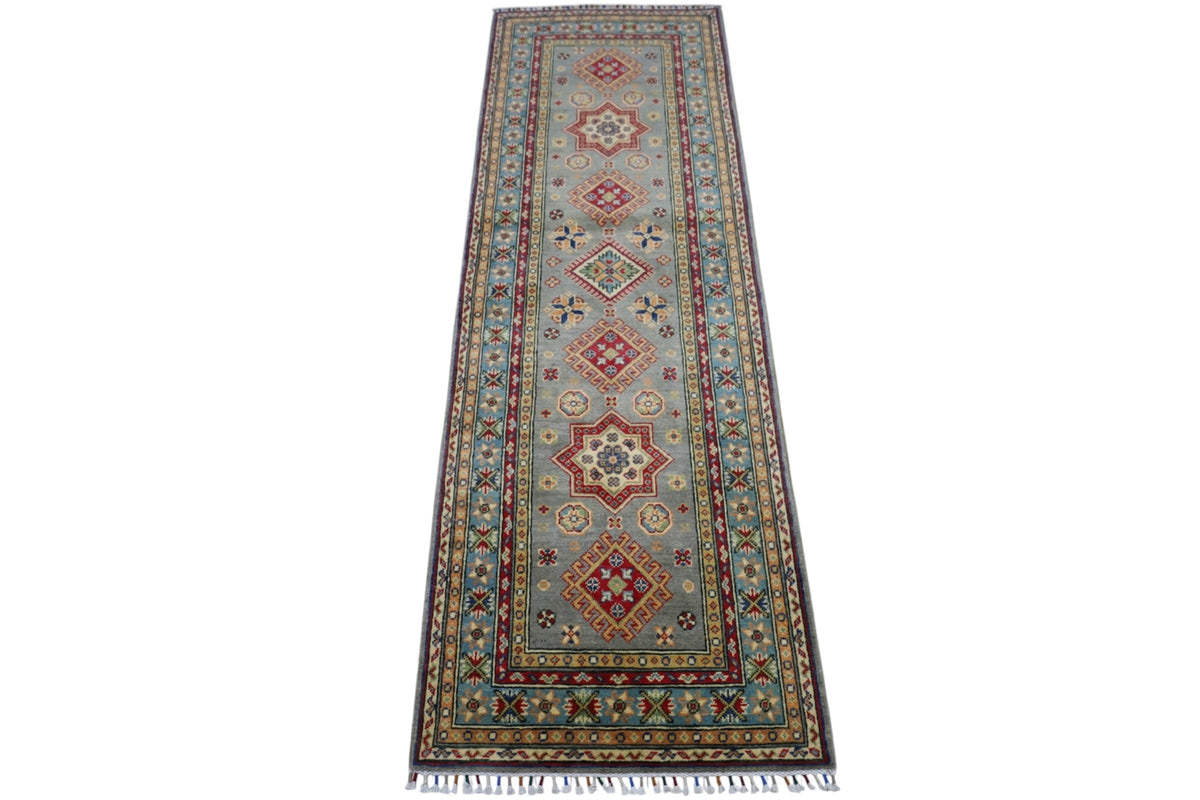 Afghan Kazak Runner 2'8" x 8', Hand-Knotted Wool, Gray, view 3
