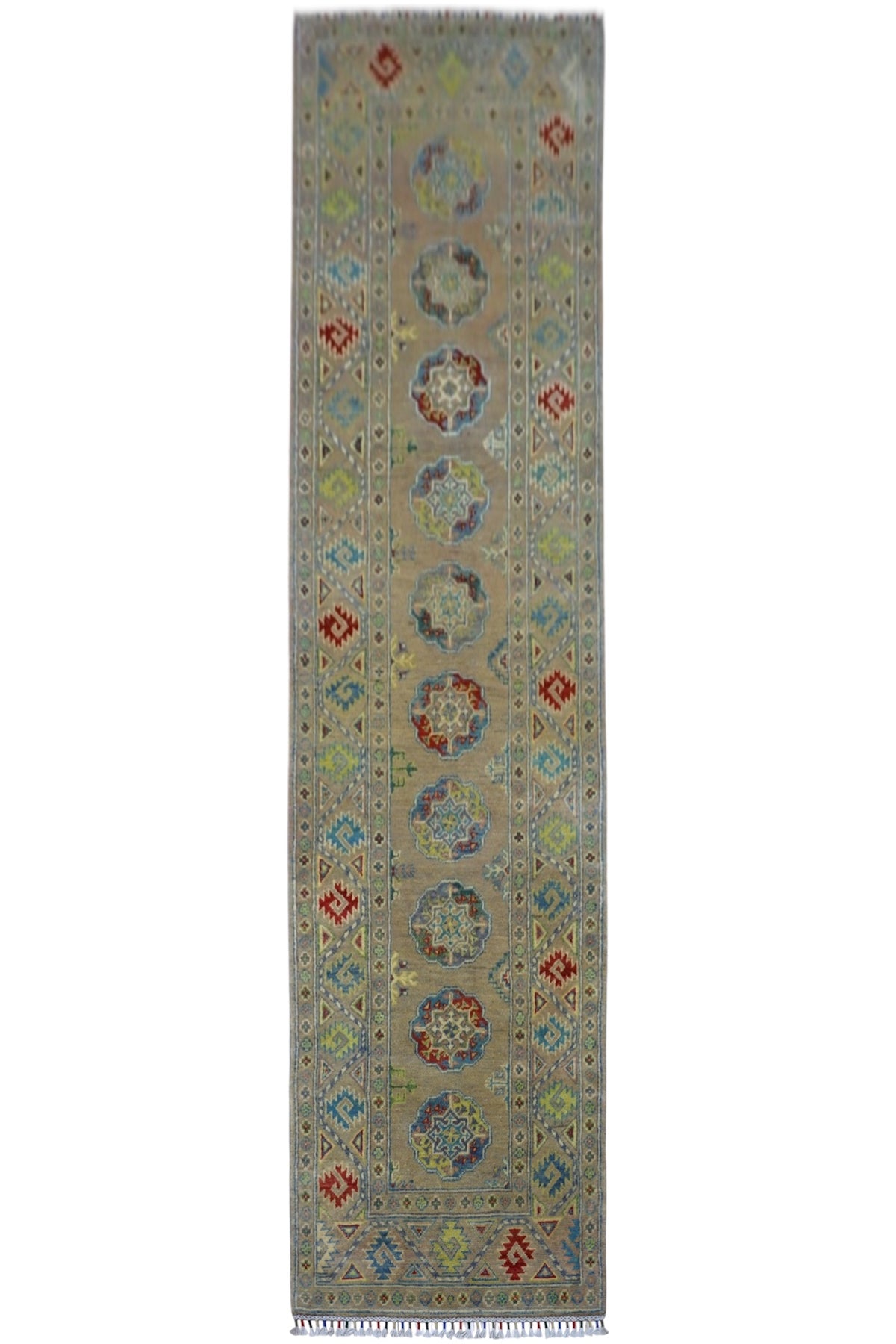 Afghan Kazak Runner 2'7" x 10', Hand-Knotted Wool