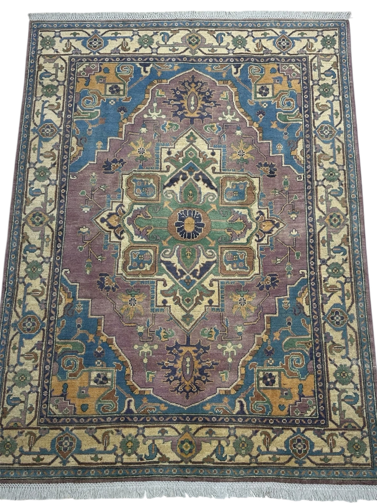 Afghan Kazak Rug 5x7, Light Blue, Purple & Ivory, Hand-Knotted Wool, view 3