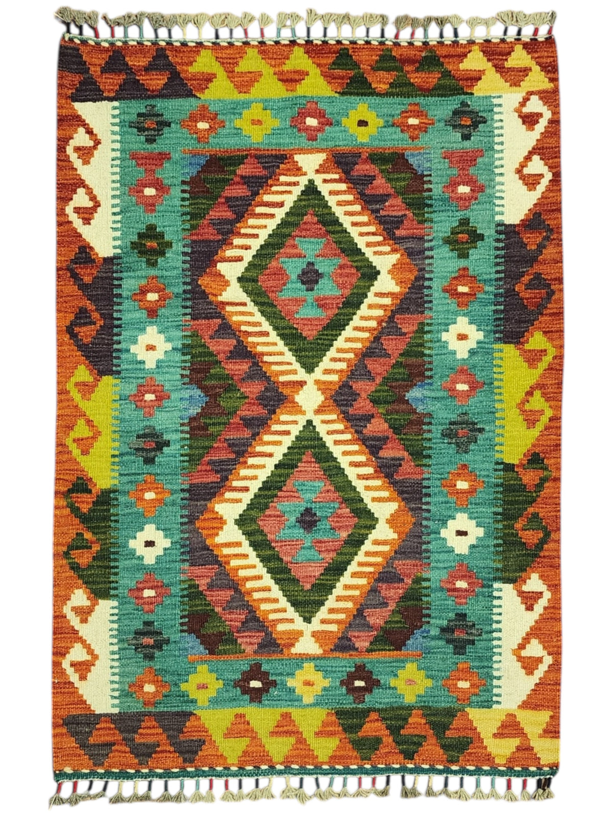 Afghan Kilim Rug 2'9" x 4', Hand-Woven Wool, No. 286