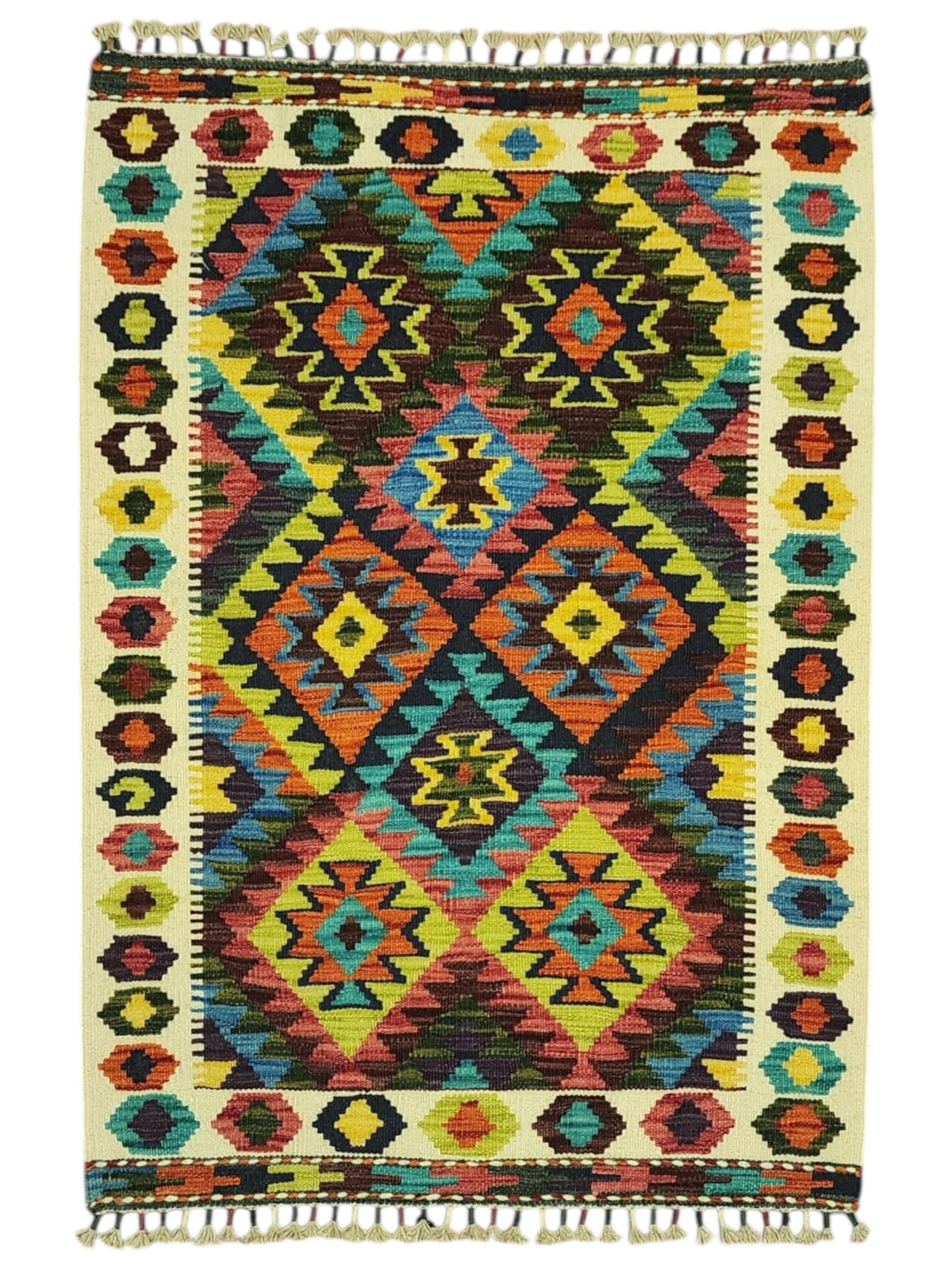 Afghan Kilim Rug 2'11" x 4'1", Hand-Woven Wool, No. 289