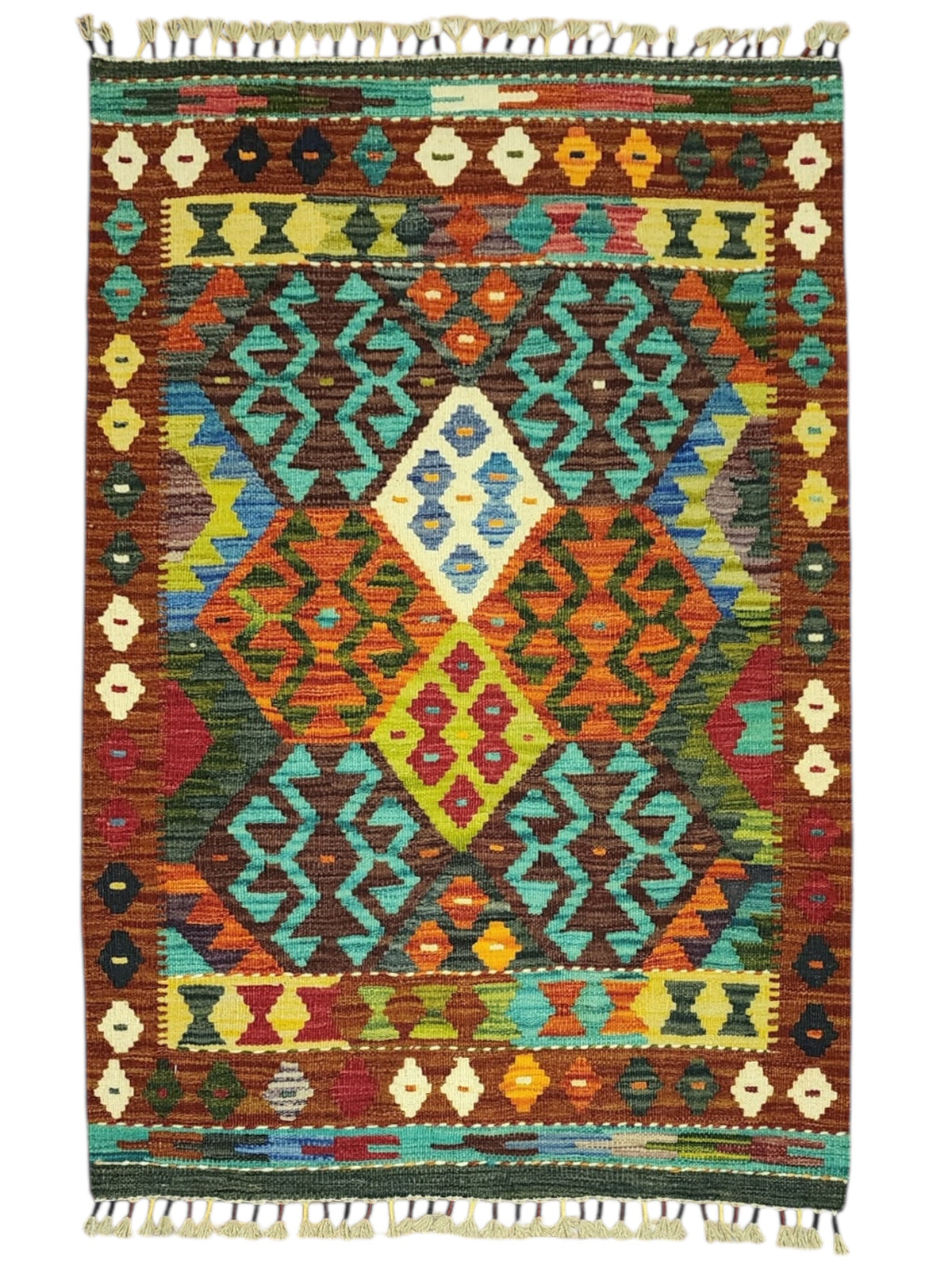 Afghan Kilim Rug 2'11" x 4'4", Hand-Woven Wool, No. 297