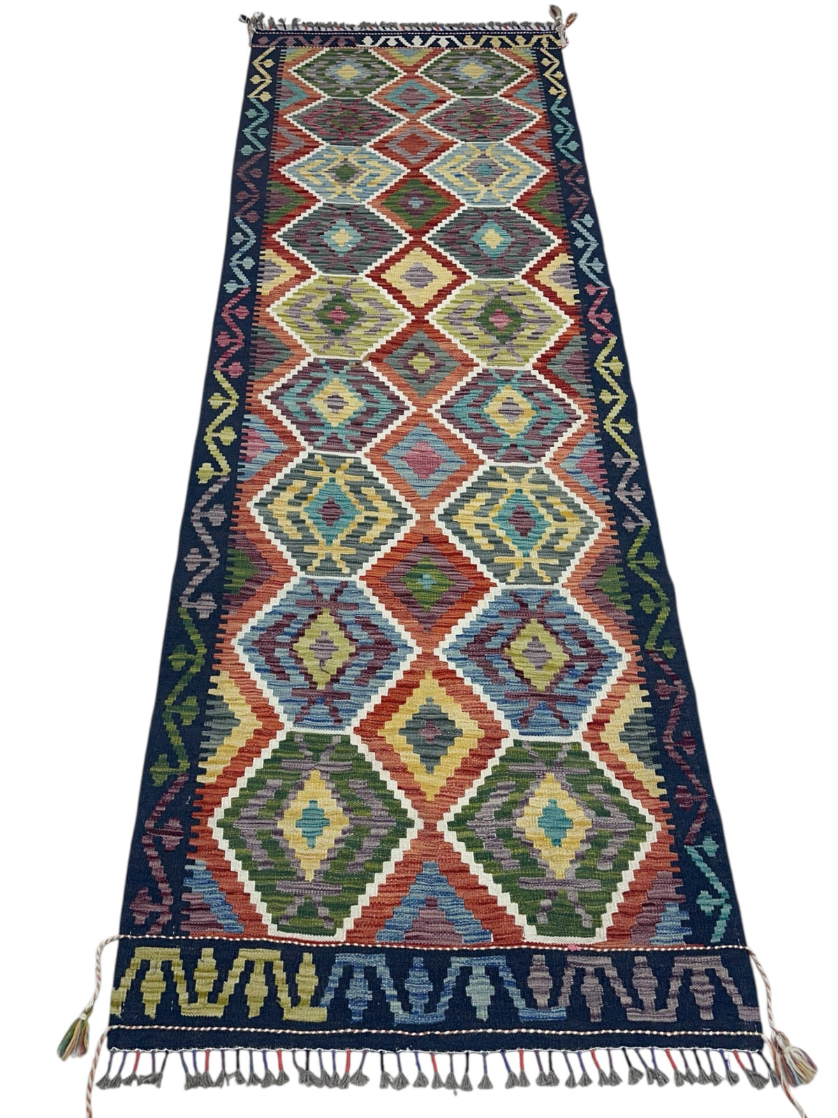 Afghan Kilim Rug 3x5, Navy, Red & Olive Green, Hand-Woven Wool Flatweave, view 2