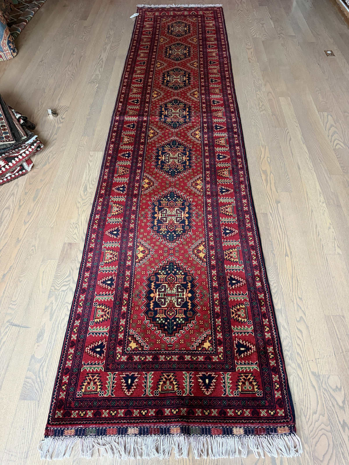 Samarqandi Runner 3x13 | Red & Navy | Hand-Knotted Wool