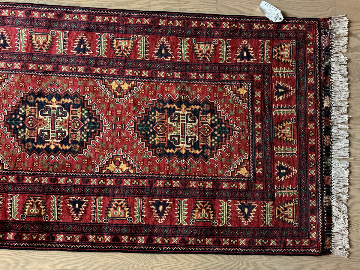 Samarqandi Runner 3x13 | Red & Navy | Hand-Knotted Wool