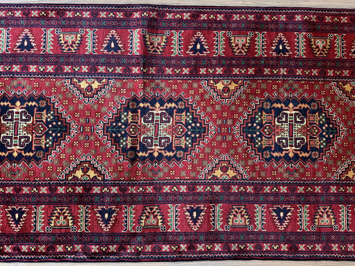 Samarqandi Runner 3x13 | Red & Navy | Hand-Knotted Wool