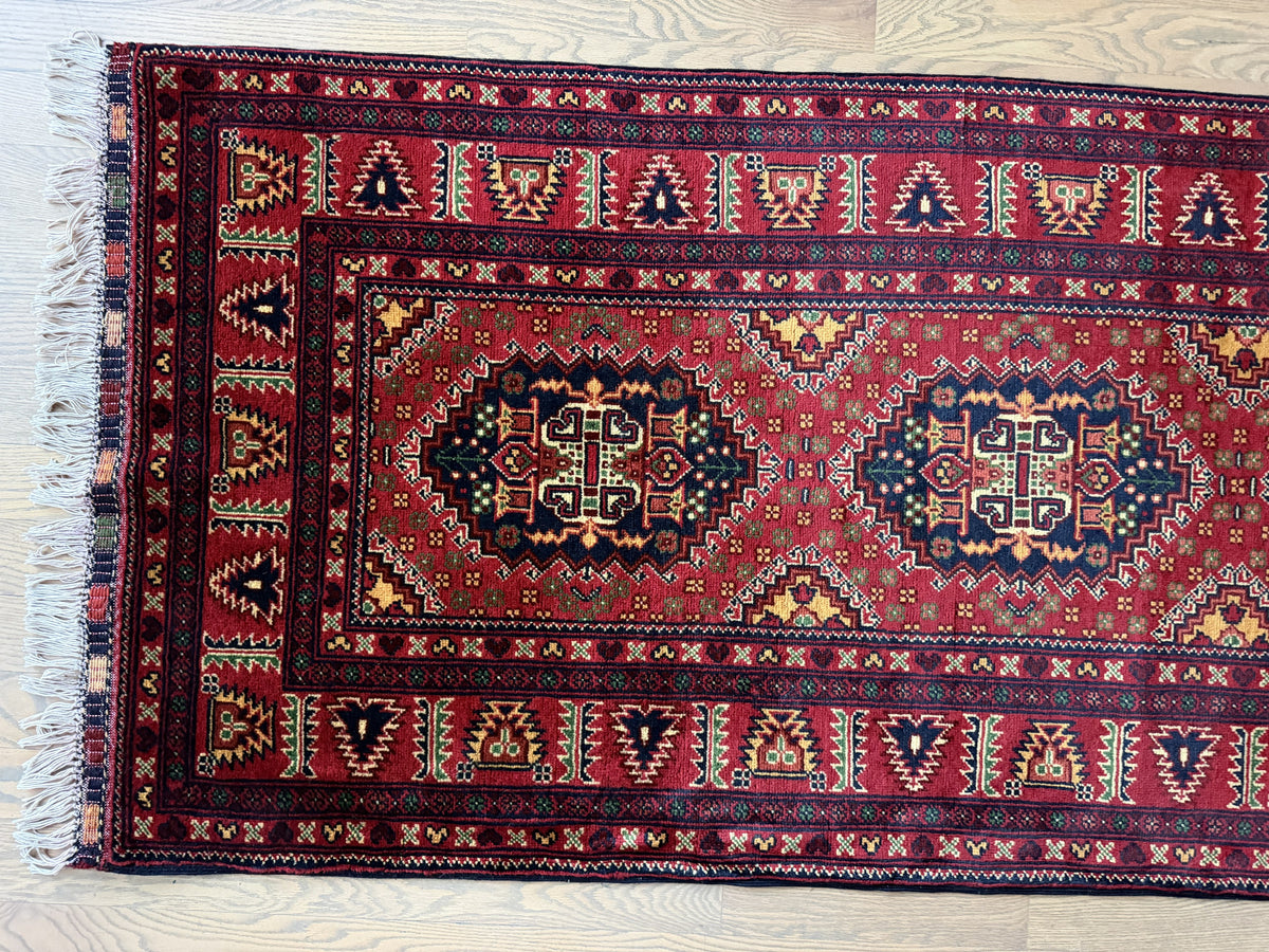 Samarqandi Runner 3x13 | Red & Navy | Hand-Knotted Wool