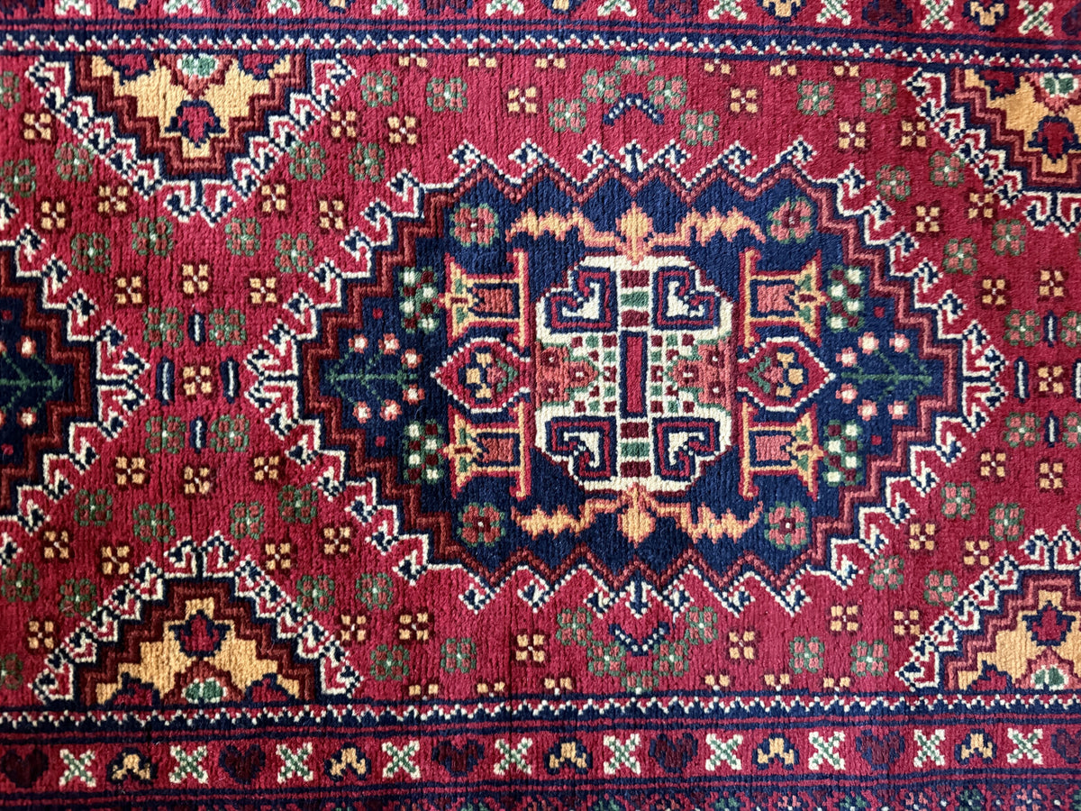 Samarqandi Runner 3x13 | Red & Navy | Hand-Knotted Wool