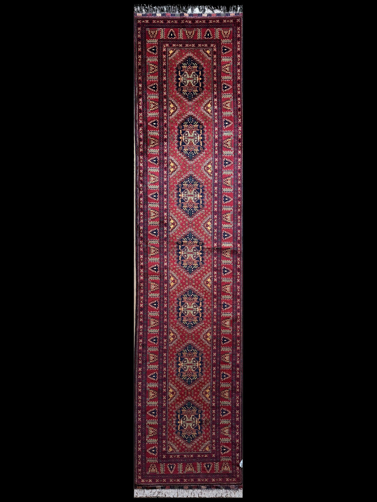 Samarqandi Runner 3x13, red and navy, hand-knotted wool, Rug ID SAM-20