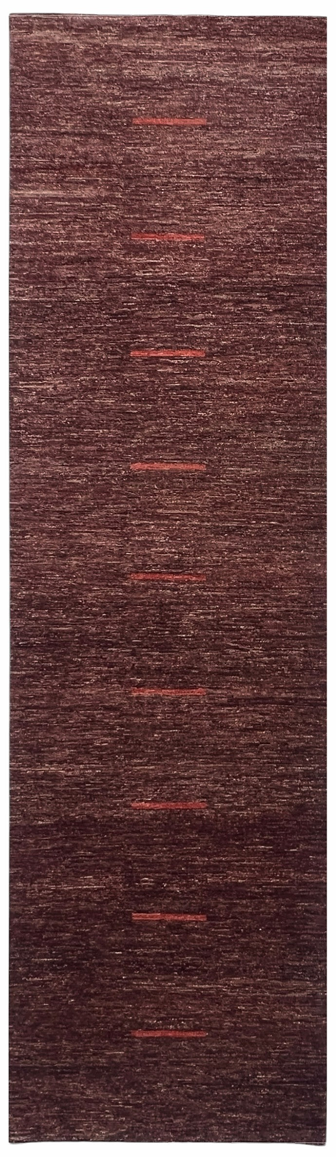 Afghan Gabbeh Runner 4x13 | plain burgundy and brown abrash field | solid design | hand-knotted wool