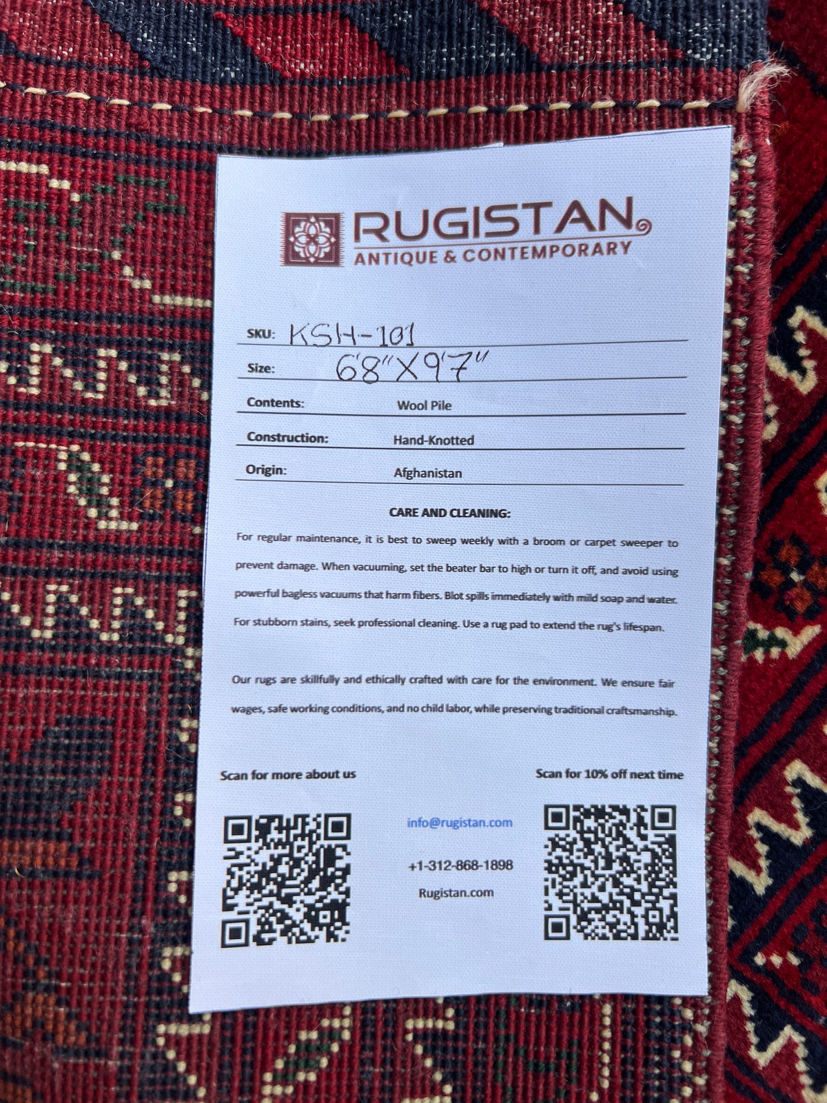 Kashi Rug 7x10 | Red, Ivory & Black | hand-knotted wool | Rugistan® rug ID tag