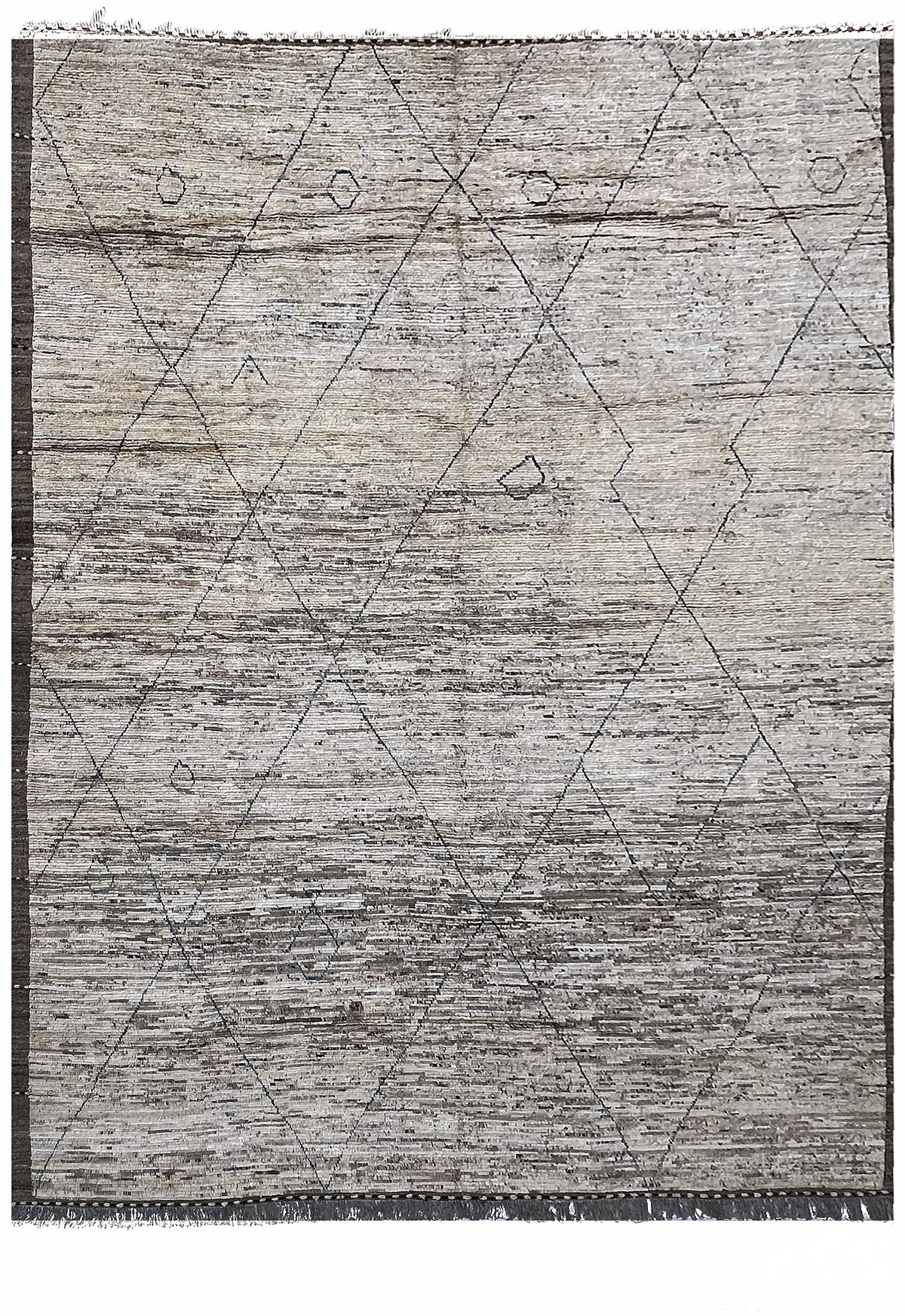 Afghan Moroccan Rug 10x13 | ivory and gray abrash field with a thin charcoal diamond lattice | moroccan design | hand-knotted wool