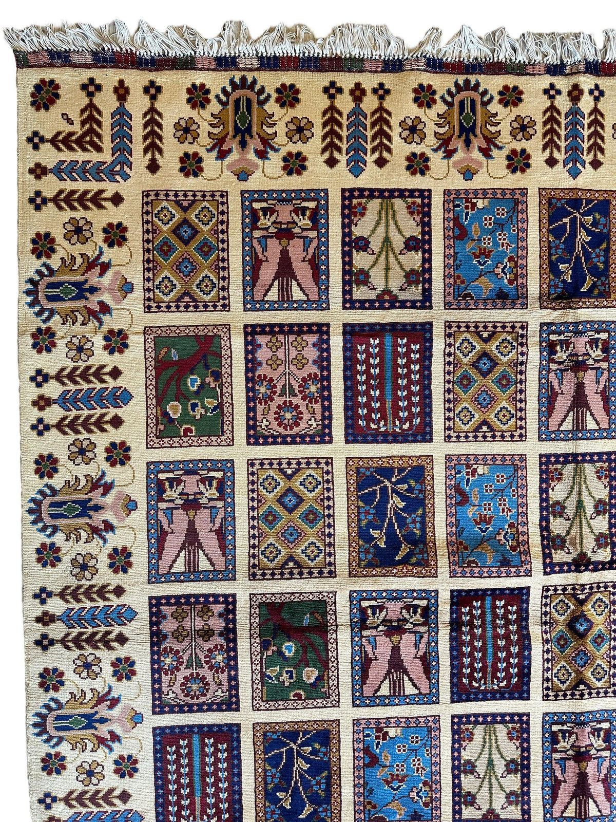 Afghan Bakhtiari Rug 7x10, Ivory, Navy & Light Blue, Hand-Knotted Wool, view 10
