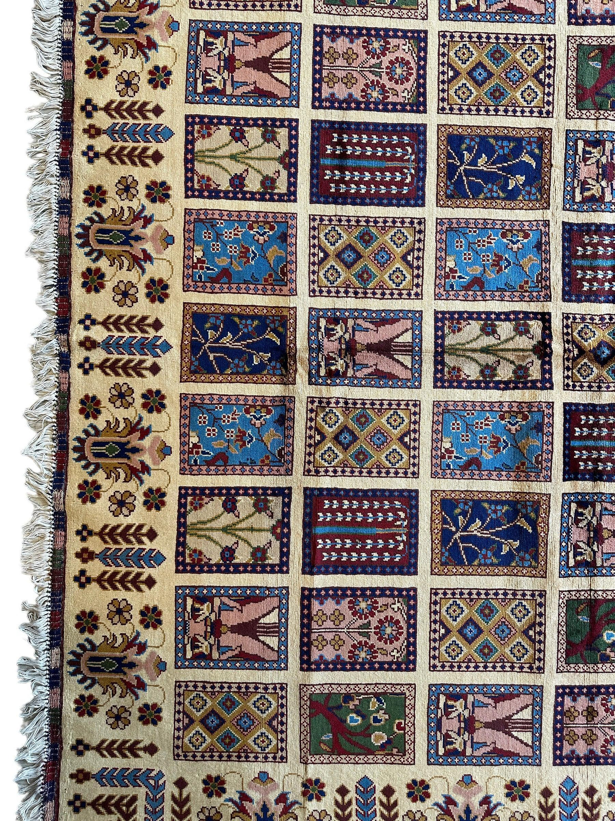 Afghan Bakhtiari Rug 7x10, Ivory, Navy & Light Blue, Hand-Knotted Wool, view 11