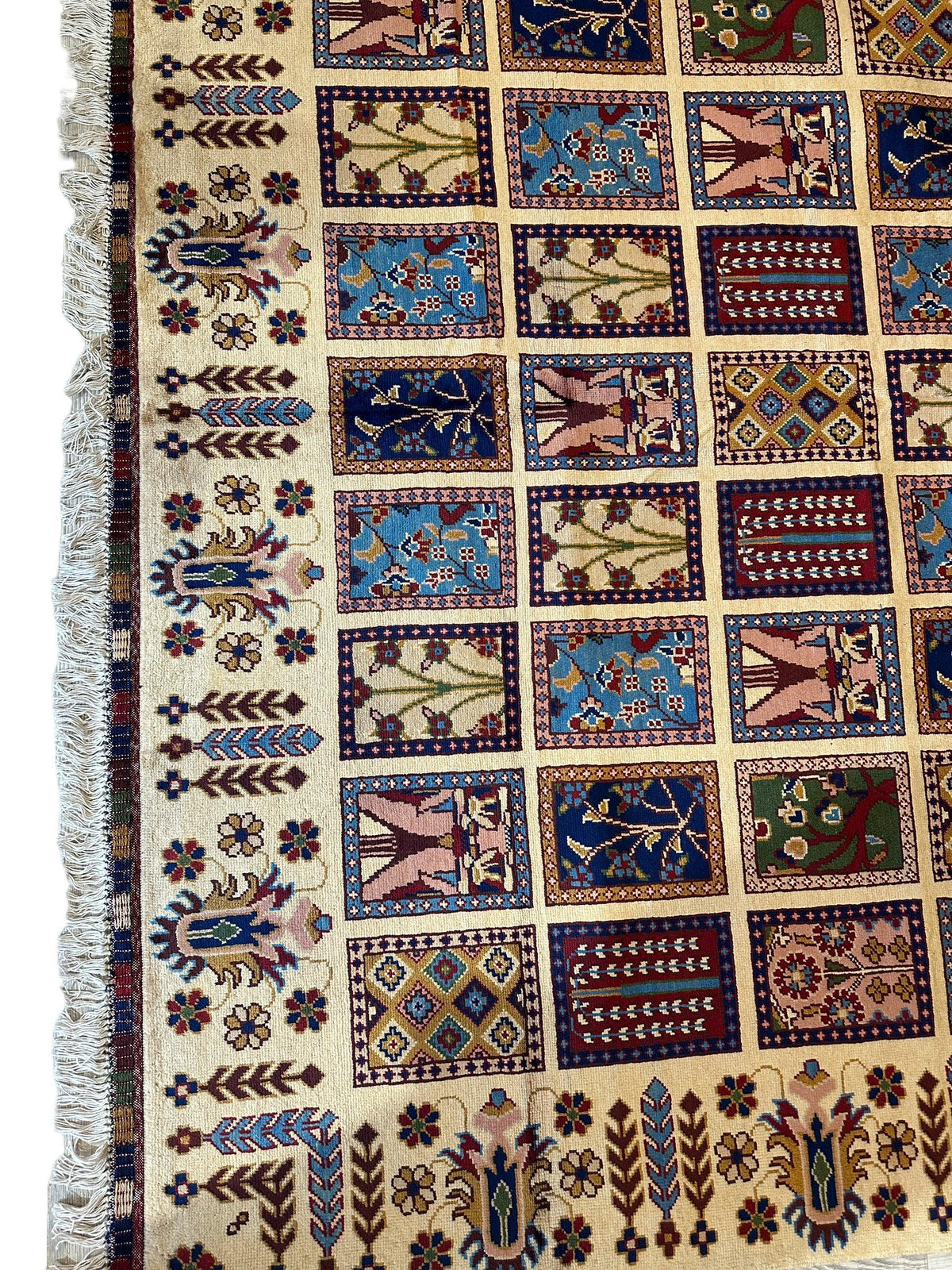 Afghan Bakhtiari Rug 7x10, Ivory, Navy & Light Blue, Hand-Knotted Wool, view 19