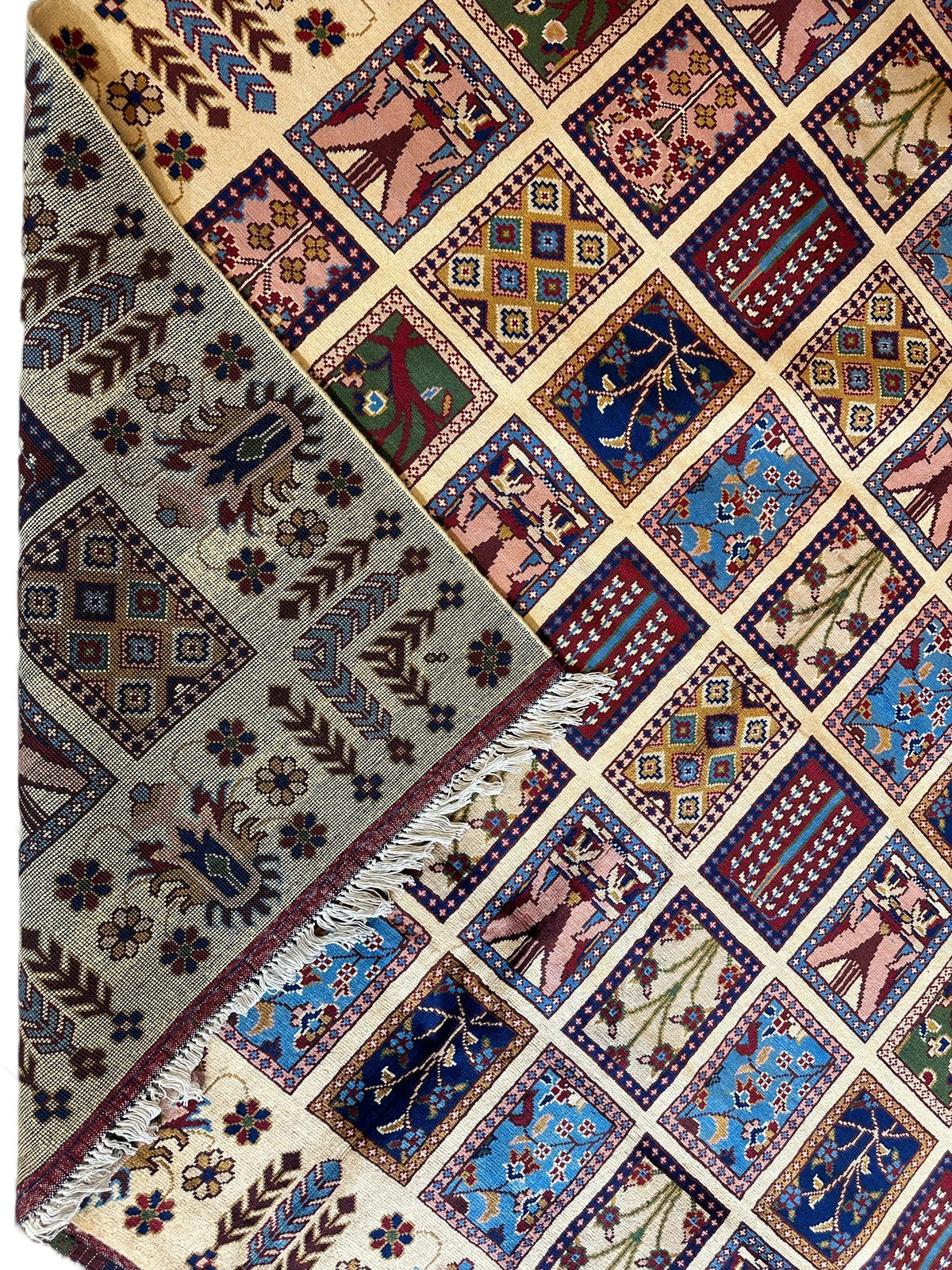 Afghan Bakhtiari Rug 7x10, Ivory, Navy & Light Blue, Hand-Knotted Wool, view 24