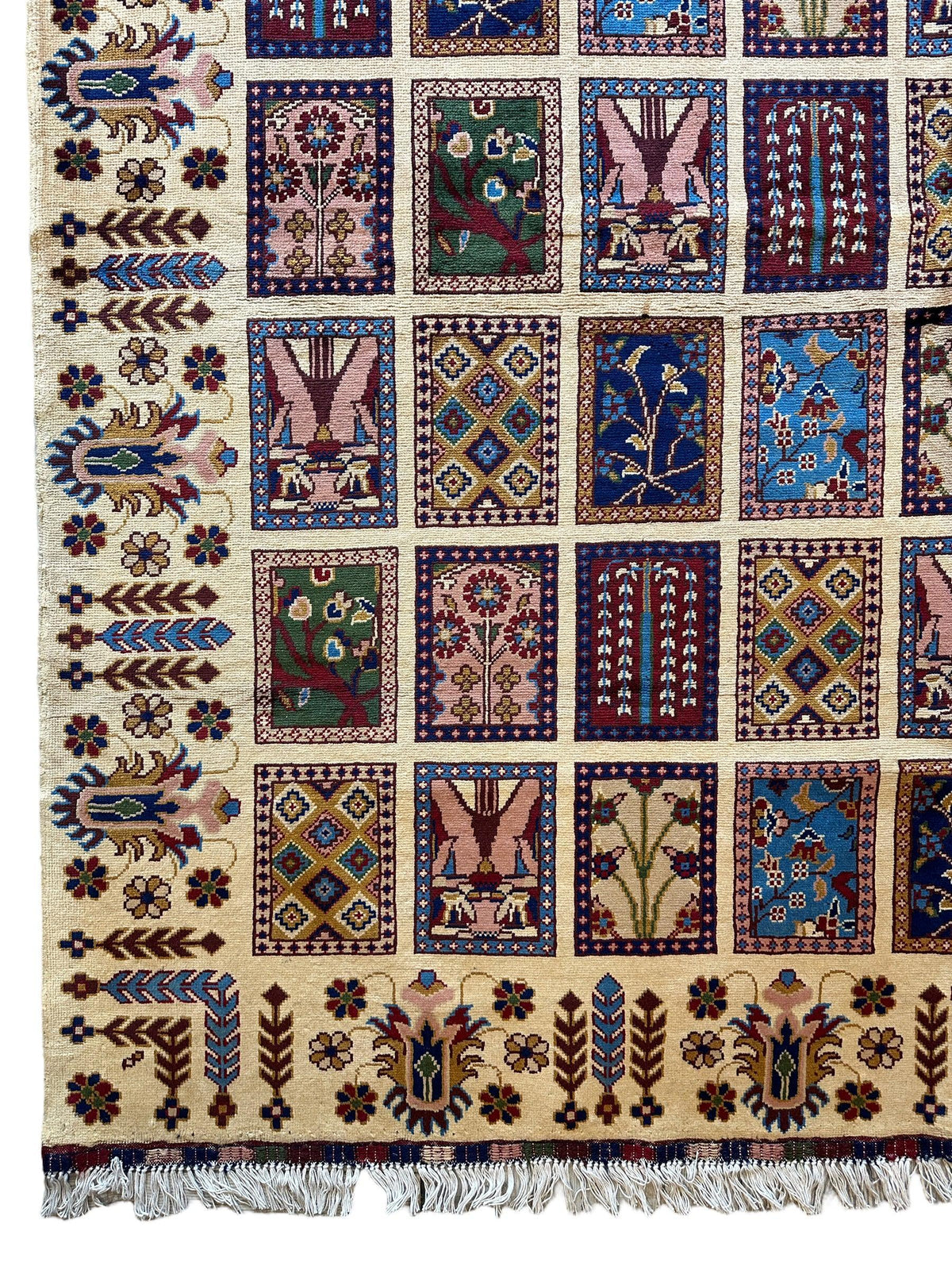 Afghan Bakhtiari Rug 7x10, Ivory, Navy & Light Blue, Hand-Knotted Wool, view 4