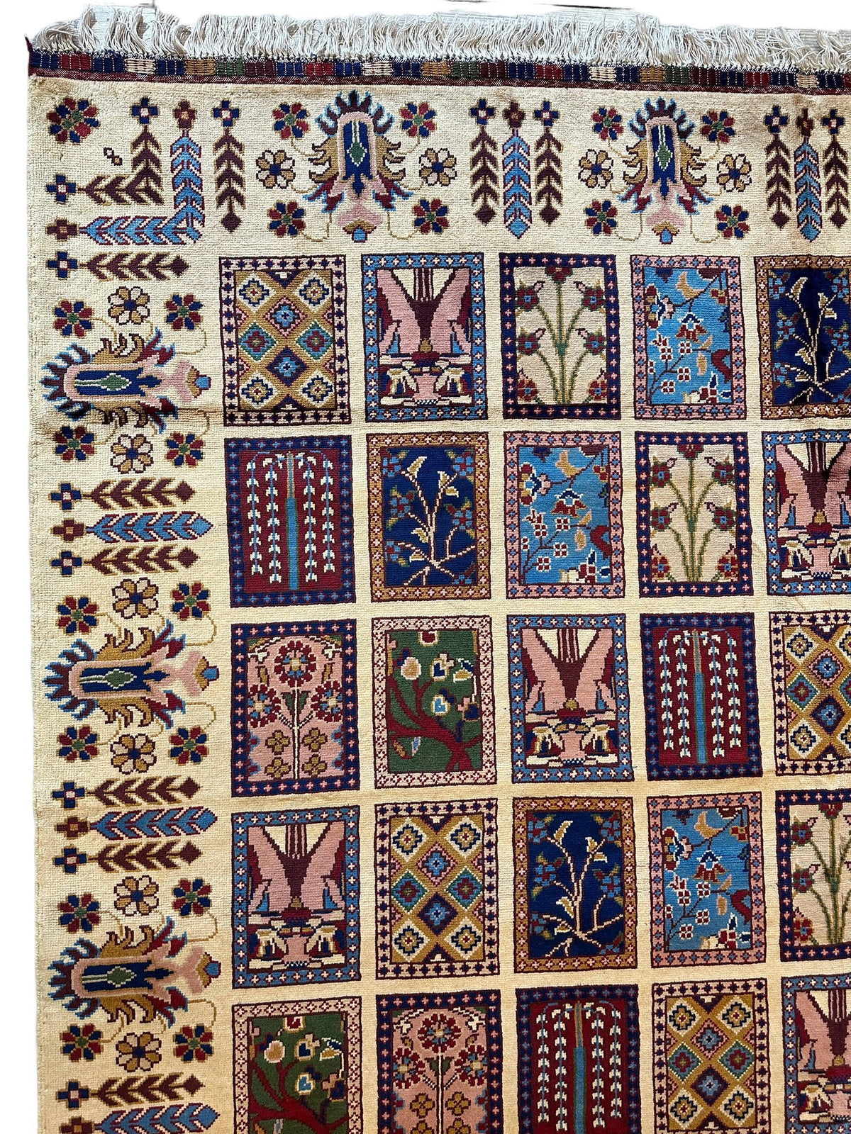 Afghan Bakhtiari Rug 7x10, Ivory, Navy & Light Blue, Hand-Knotted Wool, view 6