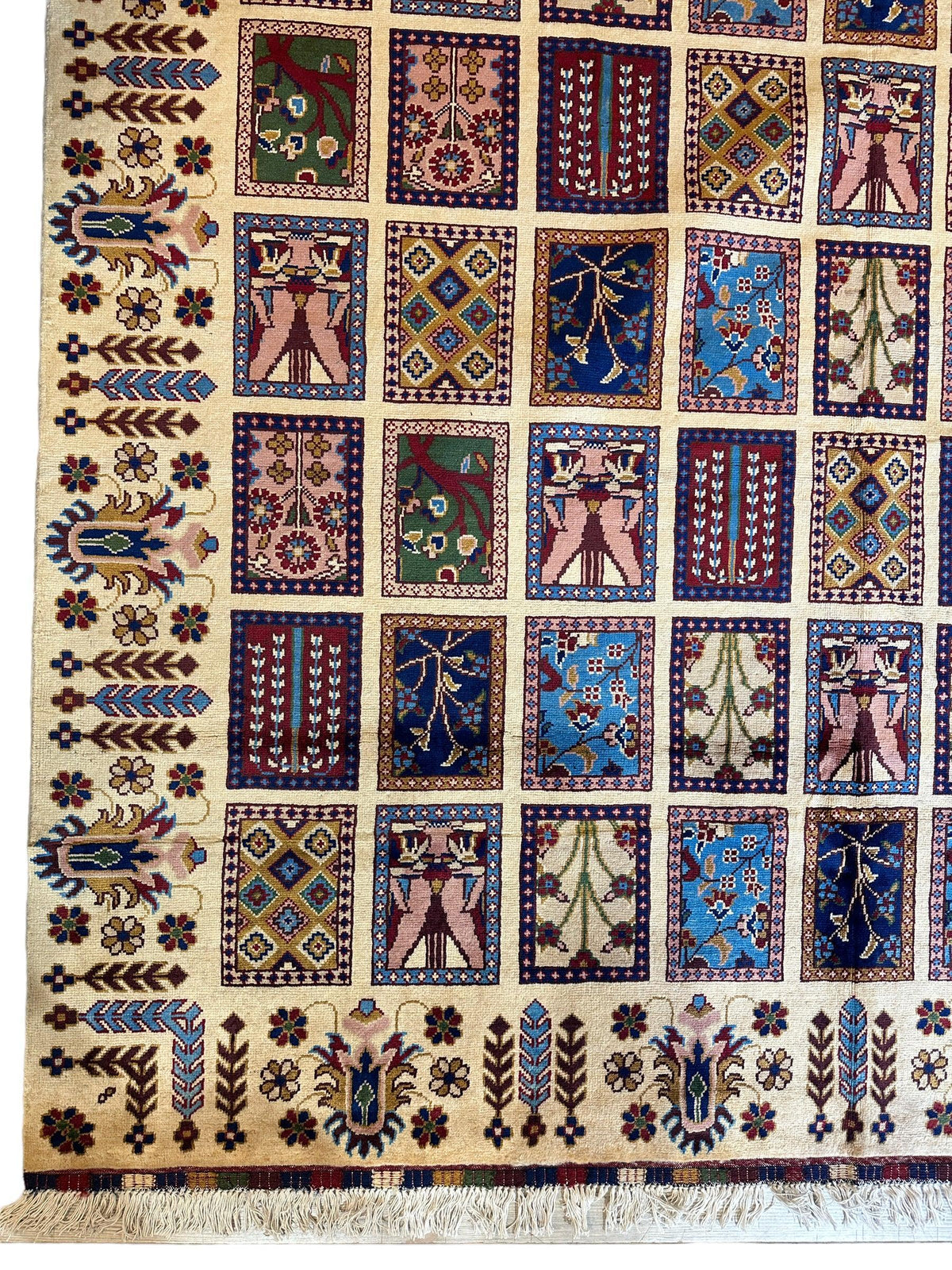 Afghan Bakhtiari Rug 7x10, Ivory, Navy & Light Blue, Hand-Knotted Wool, view 8